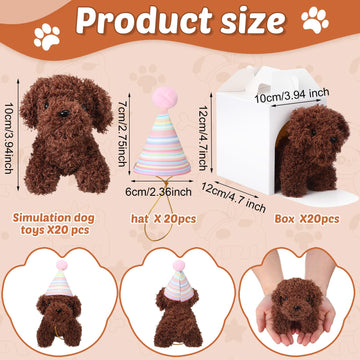 Motionchic 20 Pcs Mini Stuffed Animals Plush Toy Set Includes 20 Birthday Hats 20 Kraft Paper Boxes For Boys And Girls Animal Th