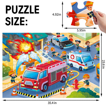 Jumbo Floor Puzzle For Kids,Fire Rescue Jigsaw Large Puzzles,48 Piece Firefighter Fireman Fire Truck Puzzle For Toddler Ages 3-5,Children Learning Preschool Educational Toys,Gift For 4-8 Years Old