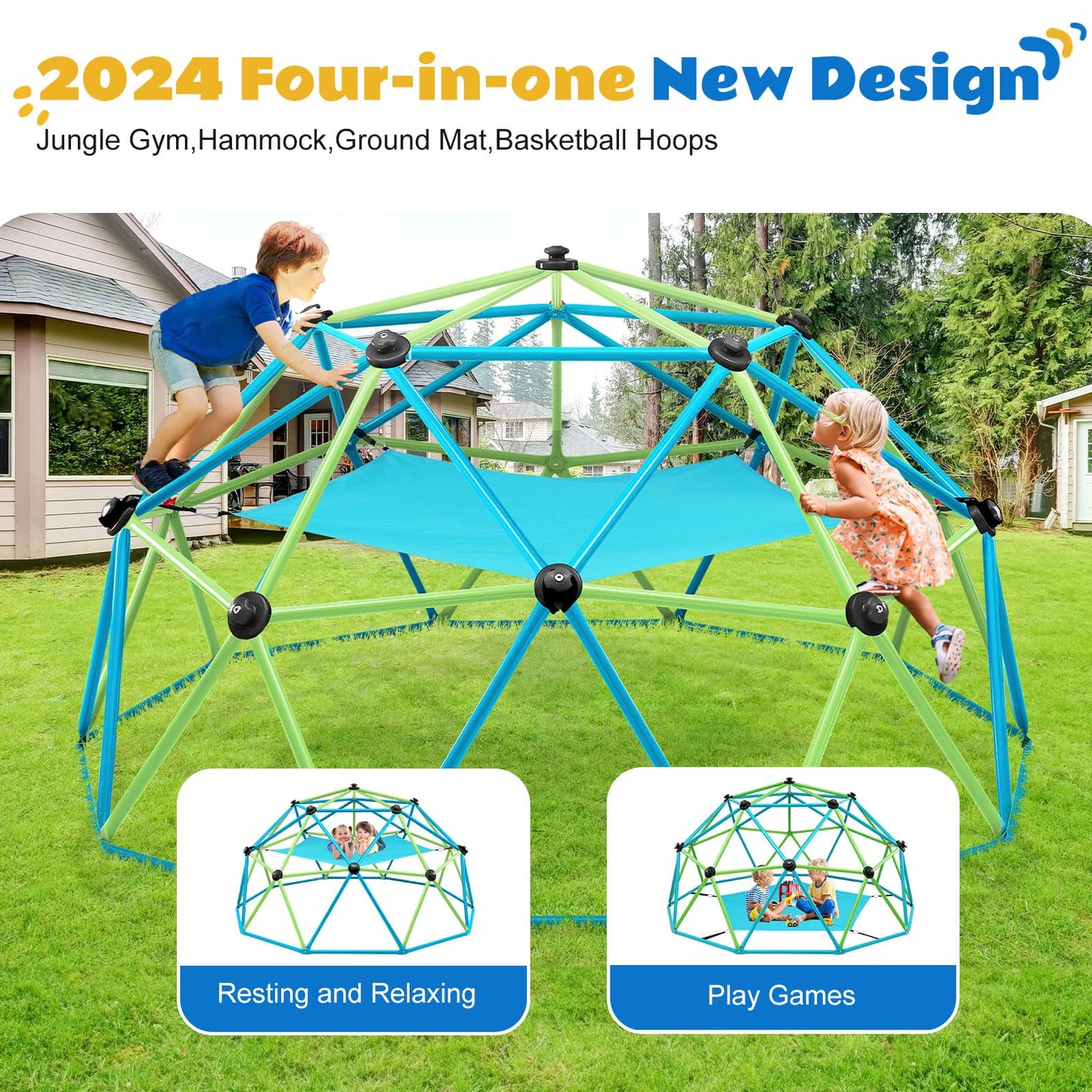 Zupapa Climbing Dome With Hammock, Supports Up To 1000Lbs Jungle Gym, 10Ft Dome Climber With Hammock For Kids 3 To 10 Outdoor Pl