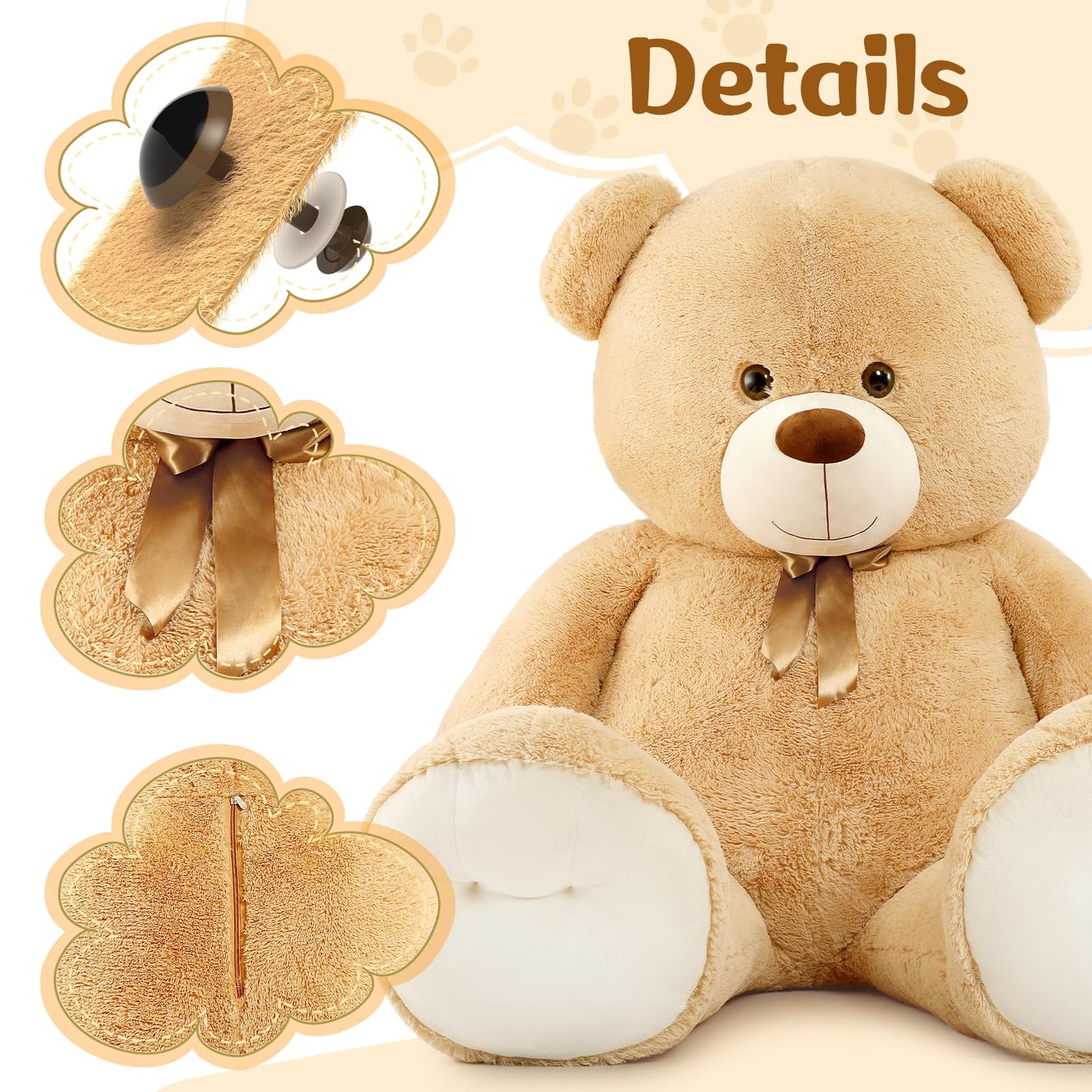Tezituor Teddy Bear, 6Ft Giant Stuffed Animal, Human Size, Beige, For Valentine'S Day, Baby Shower, Birthday, Anniversary