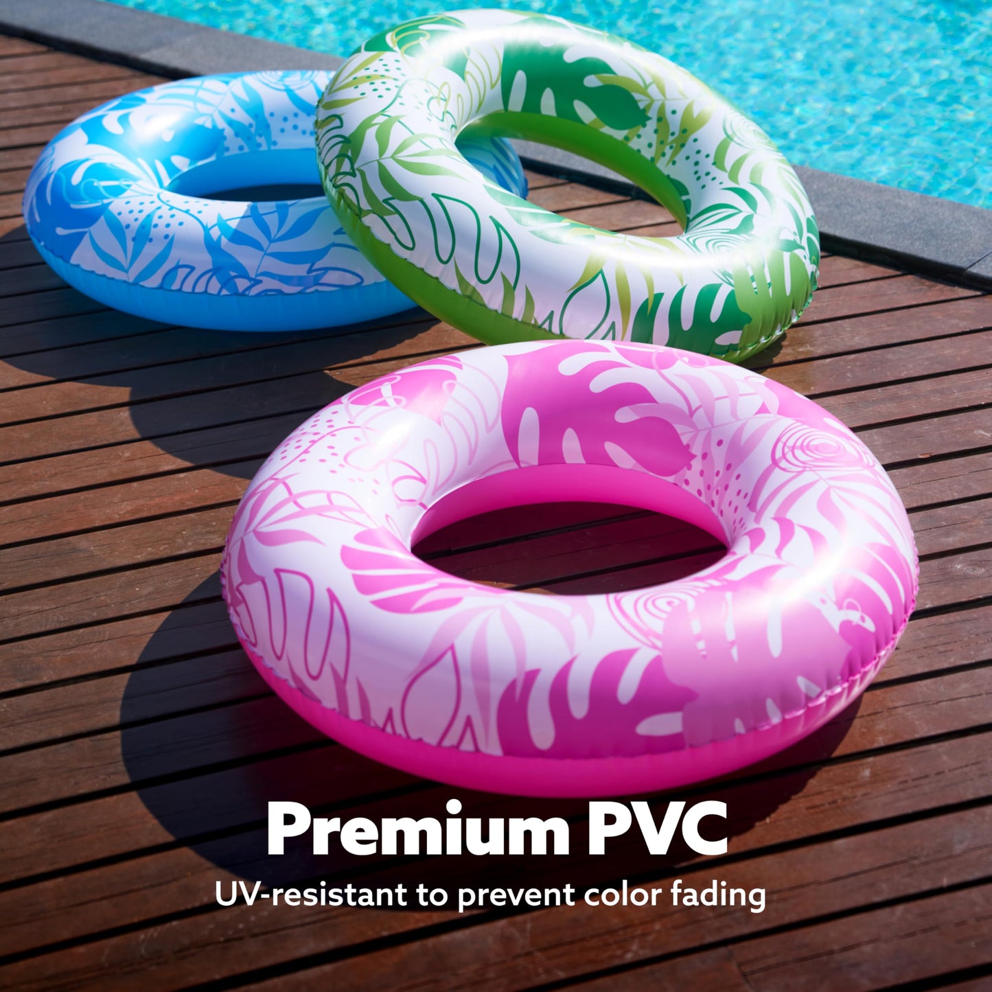 Joyin 3 Pack Pool Floats, Pool Tube For Kids Swim Rings Inflatable Tubes, Tropical Leaves Floatie Ring Water Toys For Swimming,