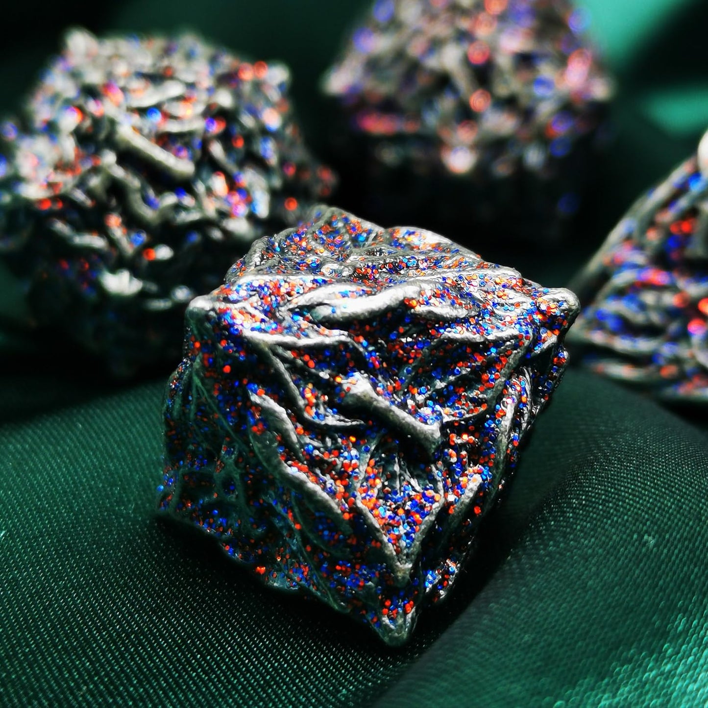 Mjdiceok Metal Dnd Flash Magic Vine Leaf Dice Set 7 Pcs Polyhedral D&D Dice Set Apply To Dunfgeons And Dragons Gift Role Playing