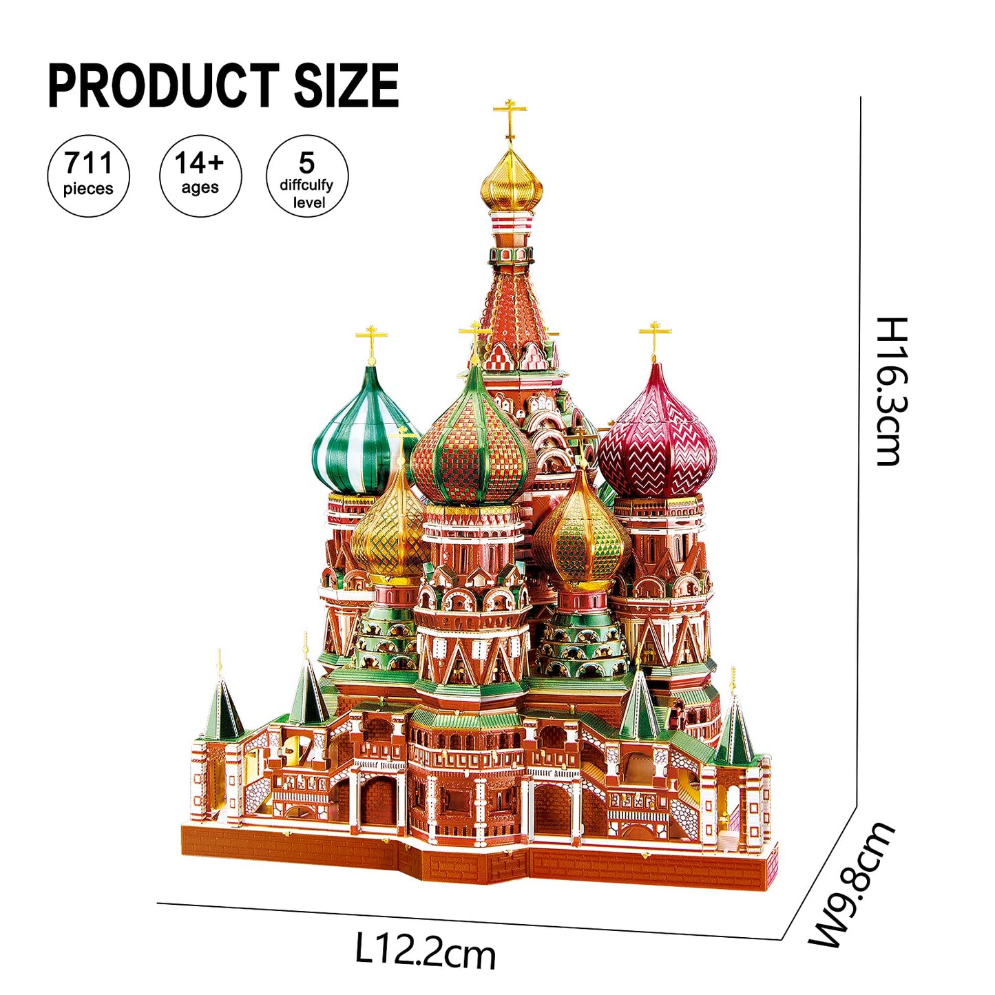 Piececool 3D Metal Puzzle Model Kits Saint Basil’S Cathedral Metal Building Kit For Adults, Brain Teaser Diy Metal Model Kits For Teens Man Woman Family-711 Pcs