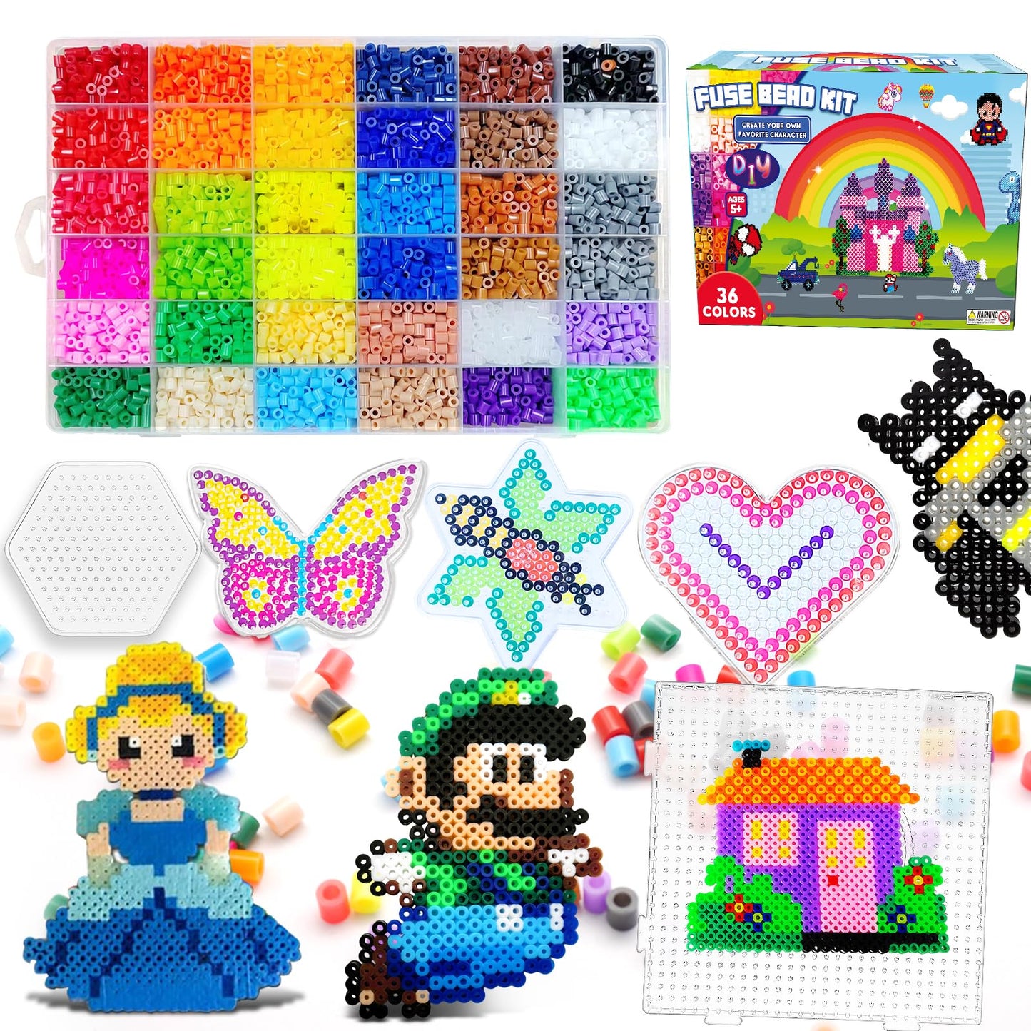 FUNZBO 11000 5mm Fuse Beads Kit - 36 Colors | 66 Patterns, Christmas Arts and Crafts for Kids, Teens and Adults, Toys Crafts for