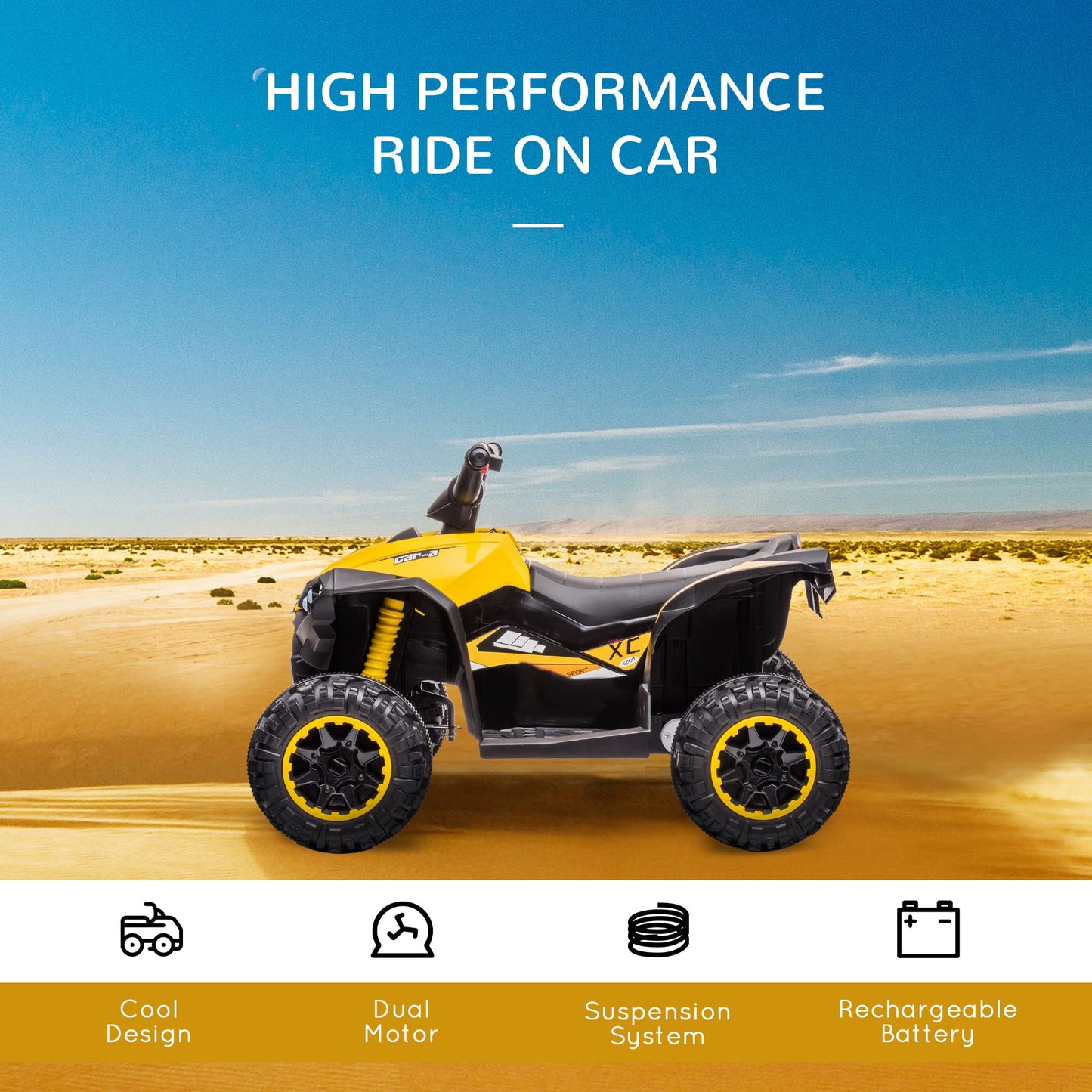 Aosom 12V Kids Atv Quad Car With Forward & Backward Function, Four Wheeler For Kids With Wear-Resistant Wheels, Music, Electric