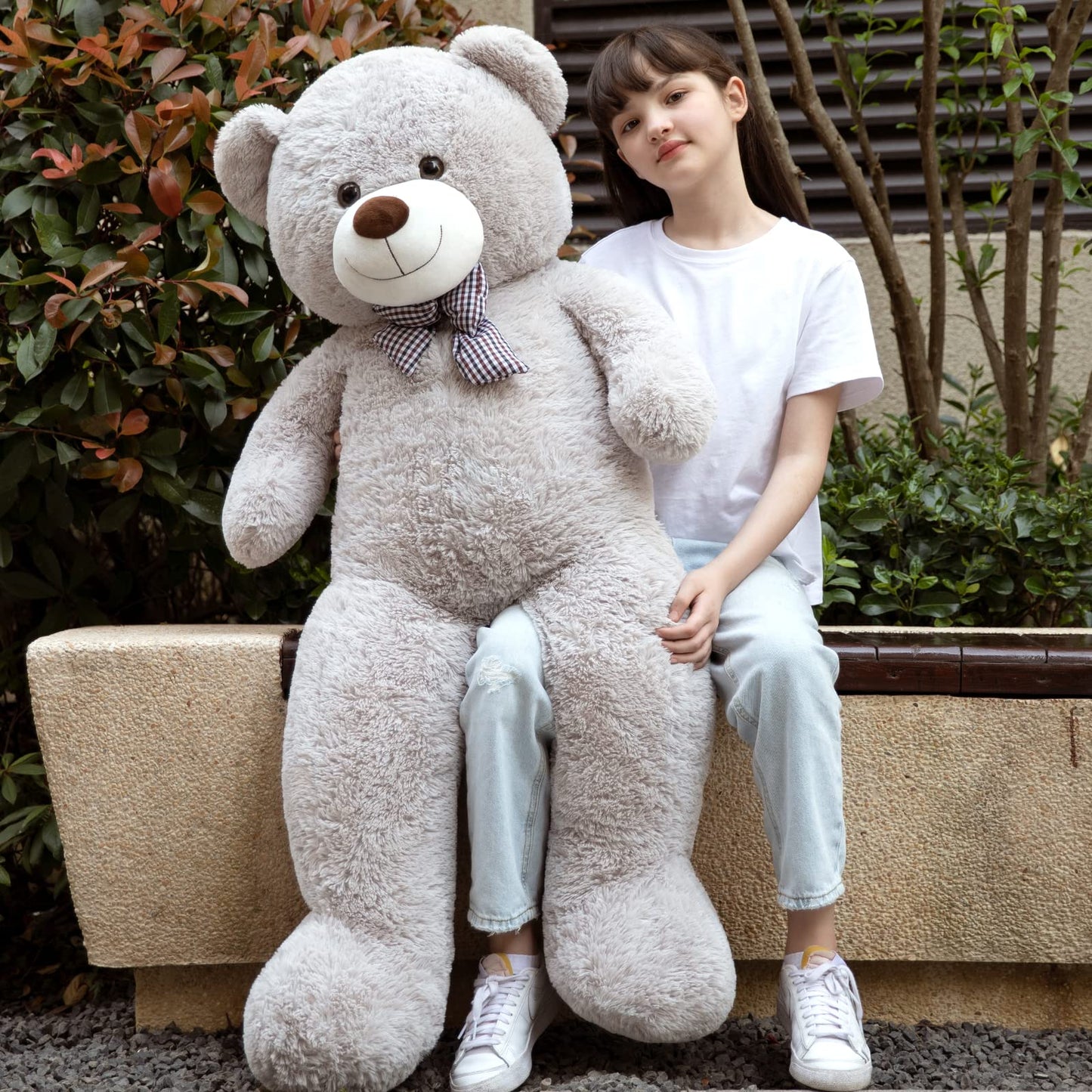Morismos Giant Teddy Bear Stuffed Animals, Big Teddy Bear Gray Large Bear Plush Gifts For Girlfriend Kids Christmas Valentine'S