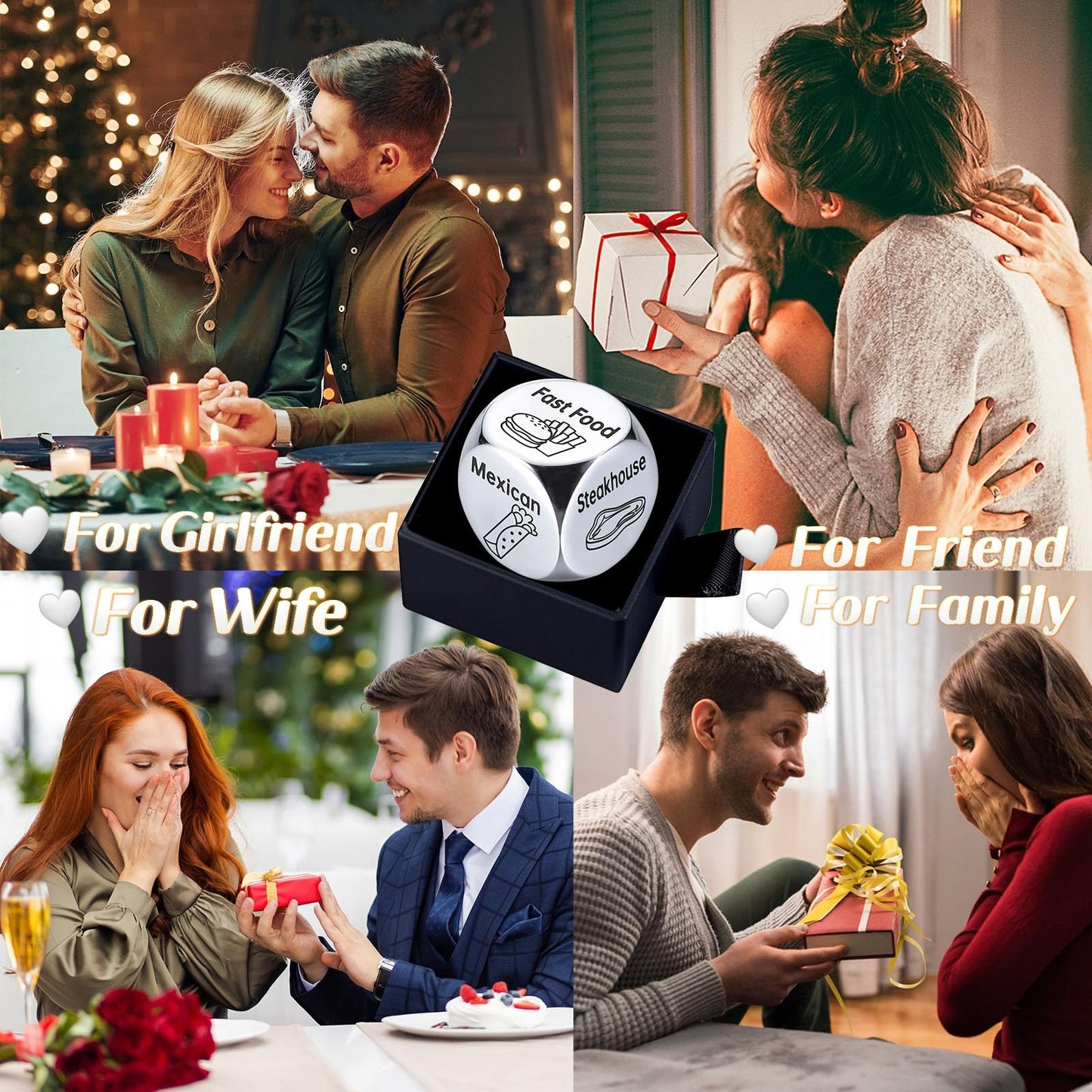 Ptshow Valentines Day Gifts For Him Her Women Men, Steel Food Decision Dice For Couple Gifts Girlfriend Boyfriend Funny White El