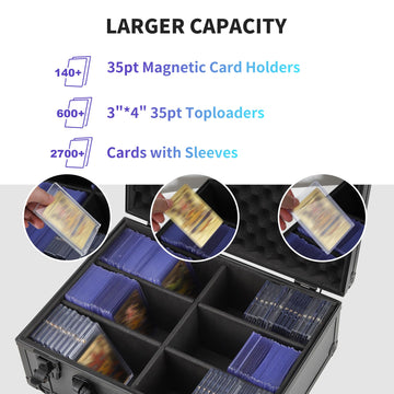 HZGXQN Toploader Storage Box - Black XL Hard Case for 3 x 4 35pt Trading Cards, Holds 600+ Top Loaders, Durable Card Storage Solution