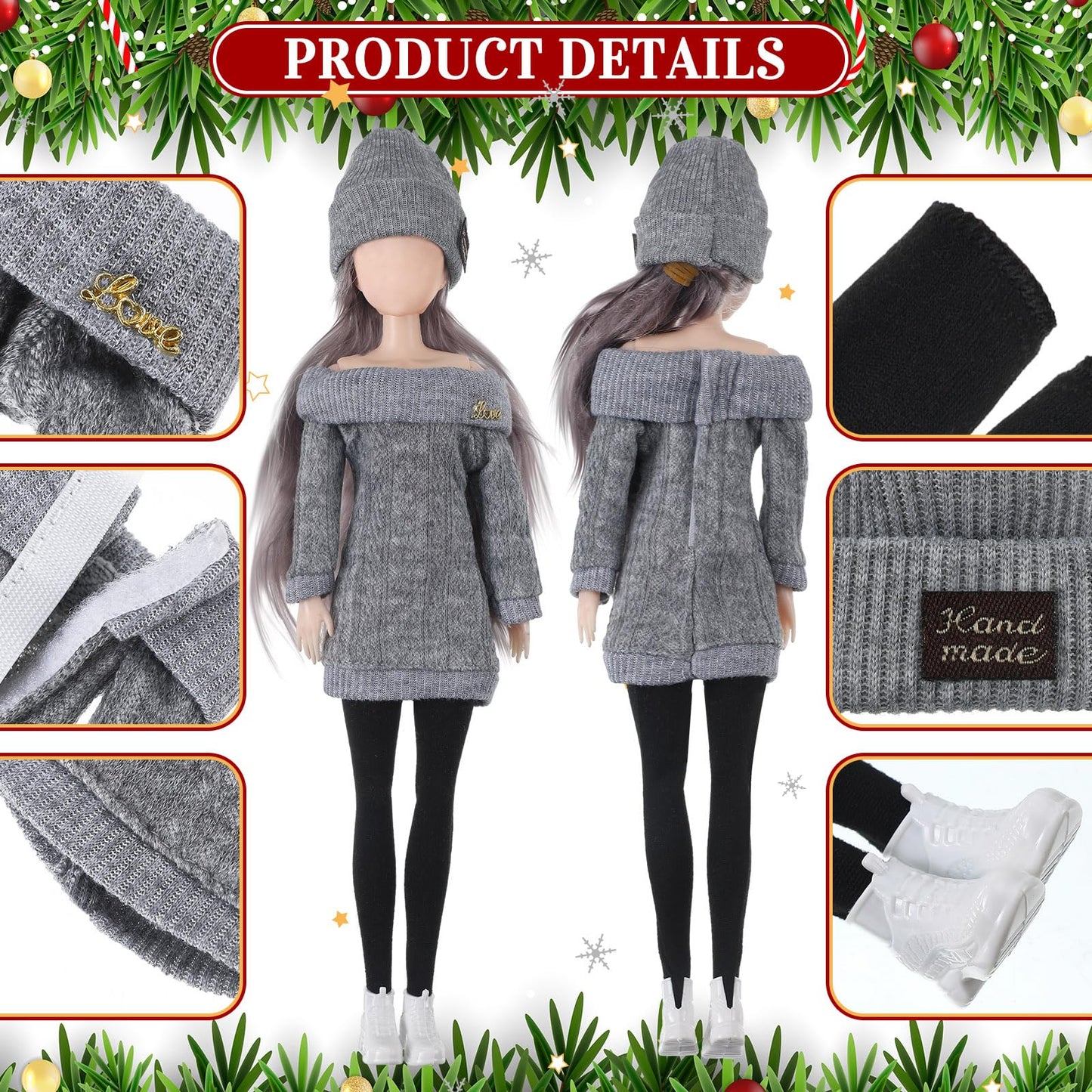 Geyoga 3 Set 12 Pcs Doll Clothes And Accessories Suit Pants Shoes Spring Sweater Outfits, Dolls Are Not Included(Gray, Brown, Cream White,12 Inch)