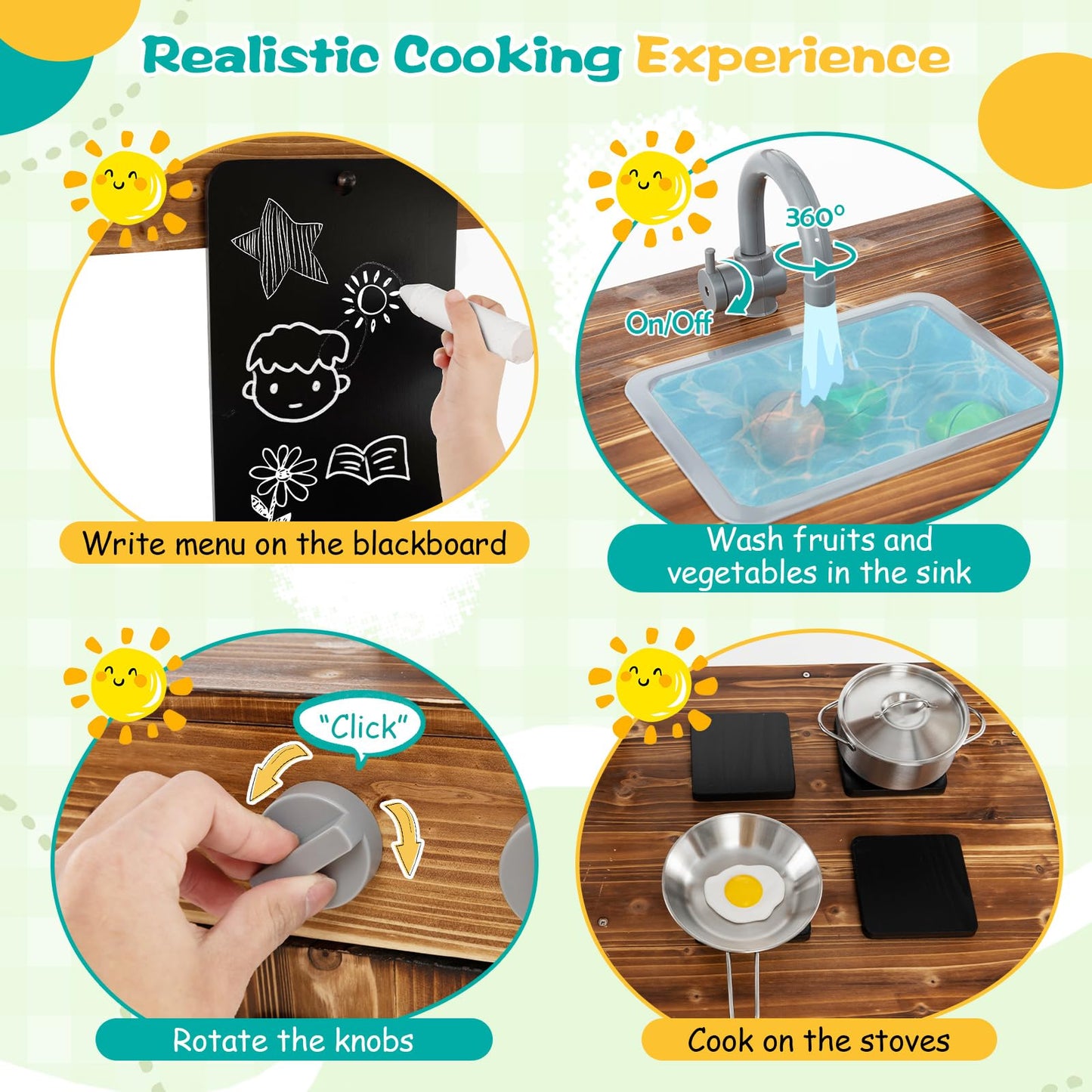 Costzon Mud Kitchen, Outdoor Play Kitchen with Canopy, Chalkboard, Stoves, Removable Sink, Cooking Accessories and Storage, Wood