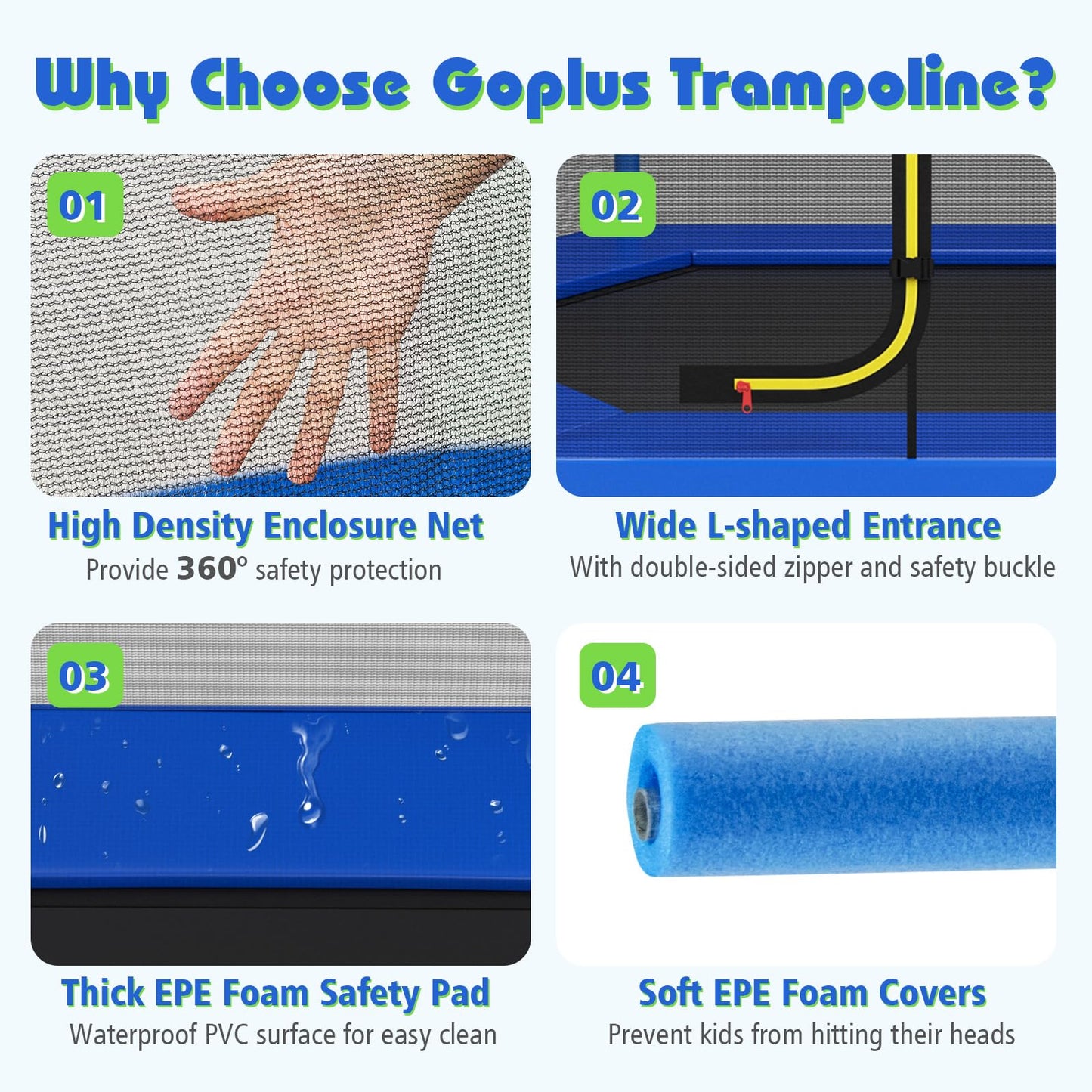 Goplus 7FT Trampoline for Kids, ASTM Approved Trampoline with Enclosure Net, Safety Pad, Galvanized Steel Frame, Heavy Duty Recr