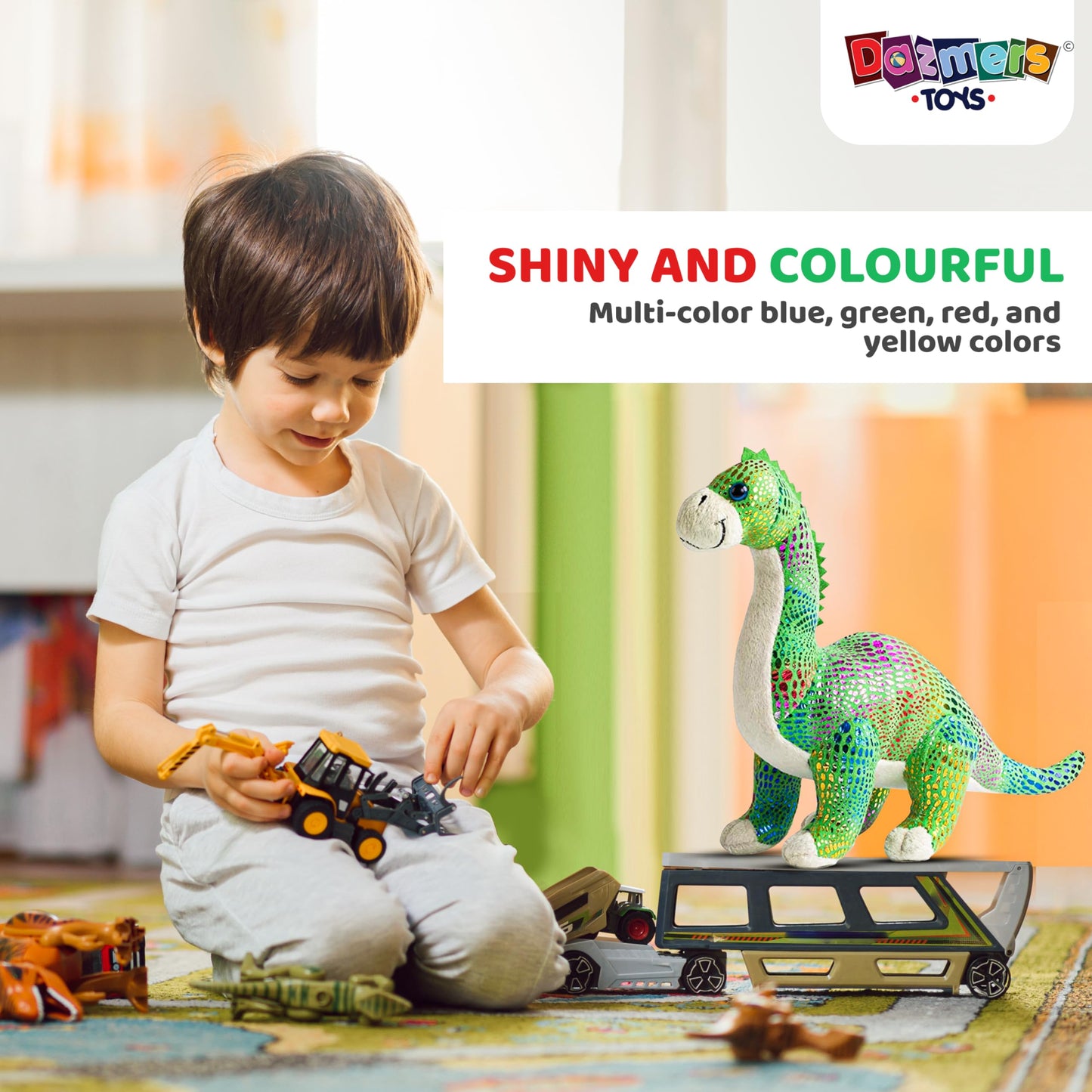 Build Me Plush Dinosaur Stuffed Animal Set Of 4 Soft Dinosaurs, 12'' Stuffed Dinosaur Set Includes T-Rex Brachiosaurus Stegosaur