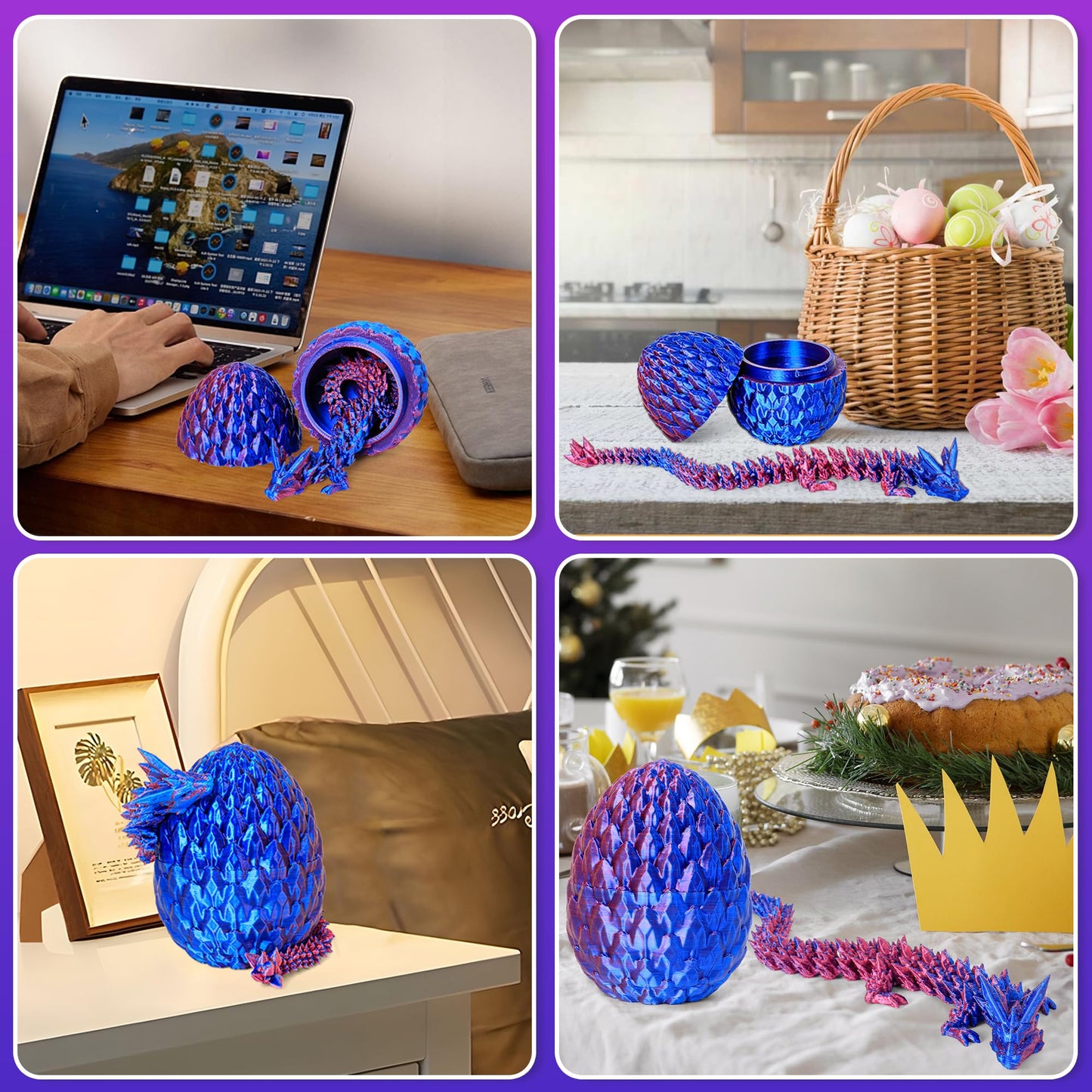 Philicoco 3D Printed Articulated Dragon Egg - Easter Basket Stuffers, Fidget Toy Gift for Kids & Adults(Purple)
