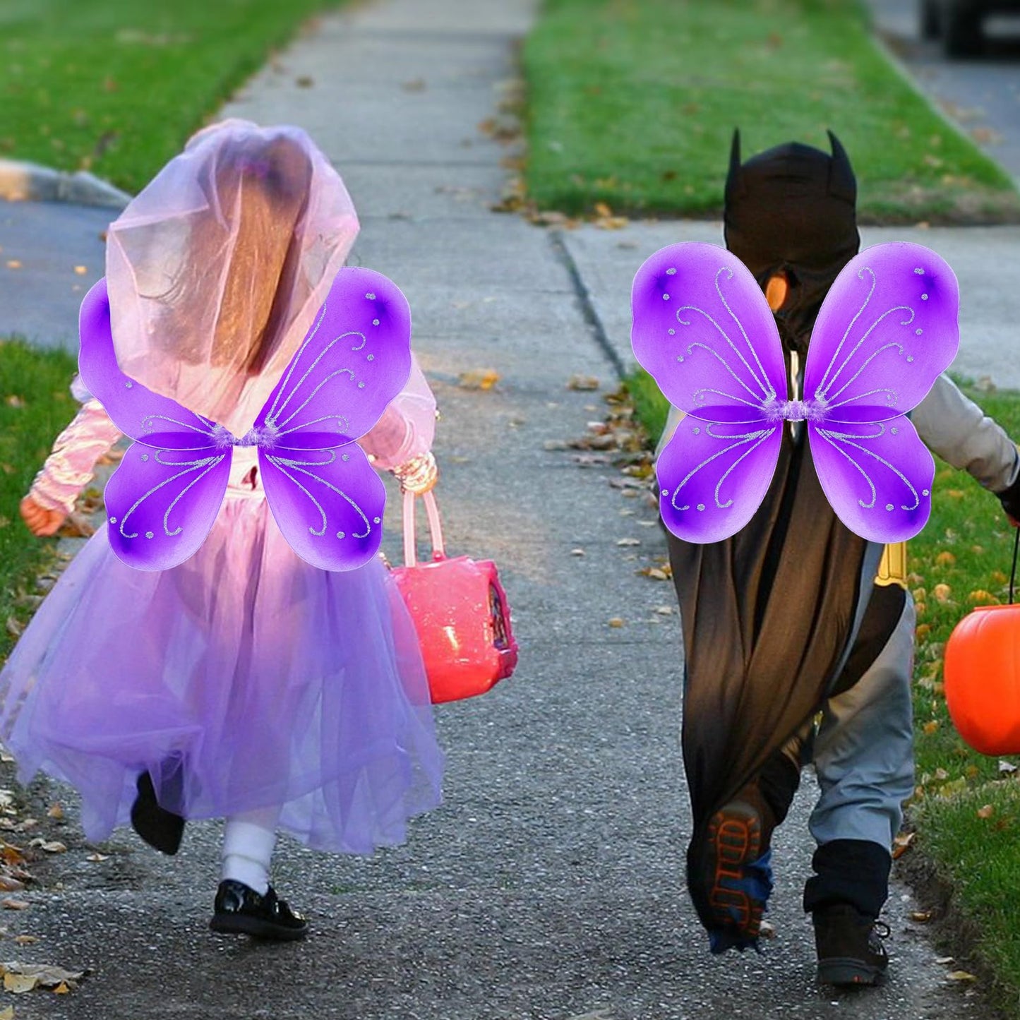 Nenmatte Fairy Girls Wings Sparkle Angel Wings Girls Butterfly Wings For Birhday Party Halloween Costume Dress Up (Purple)