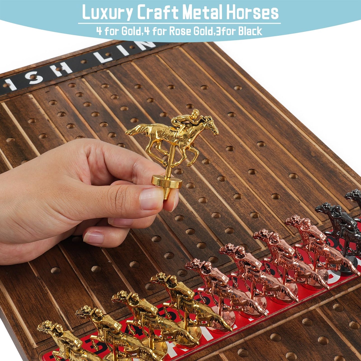 Horse Racing Board Game Comes With 11 Luxurious Metal Horses,2 Dice And 2 Boxes Of Cards Solid Wood Horse Racing Board Color Box