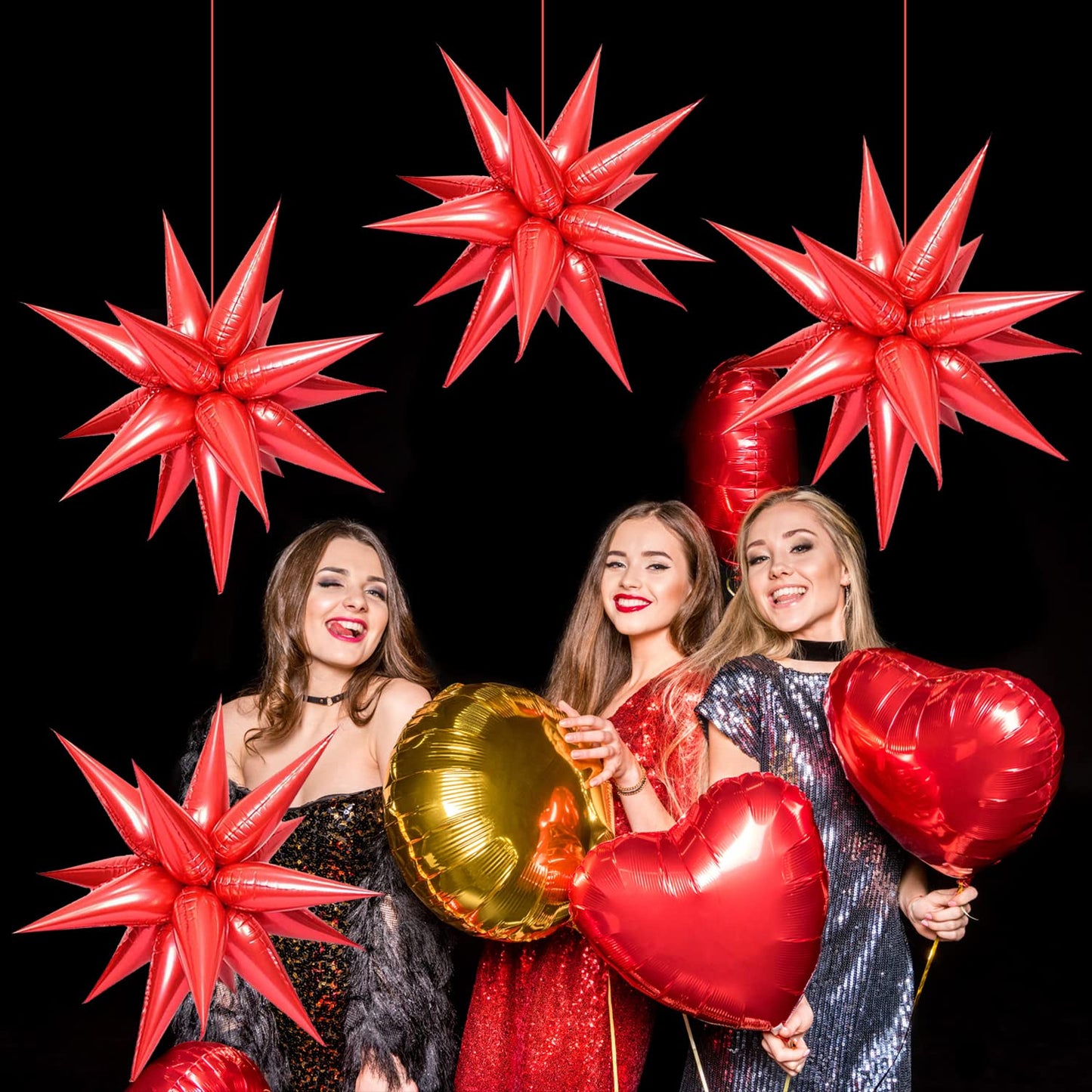 Funtoob Red Star Balloons Metallic Star Foil Balloons Birthday Balloons Red Star Cone Balloons Starburst Balloon Spike Balloons