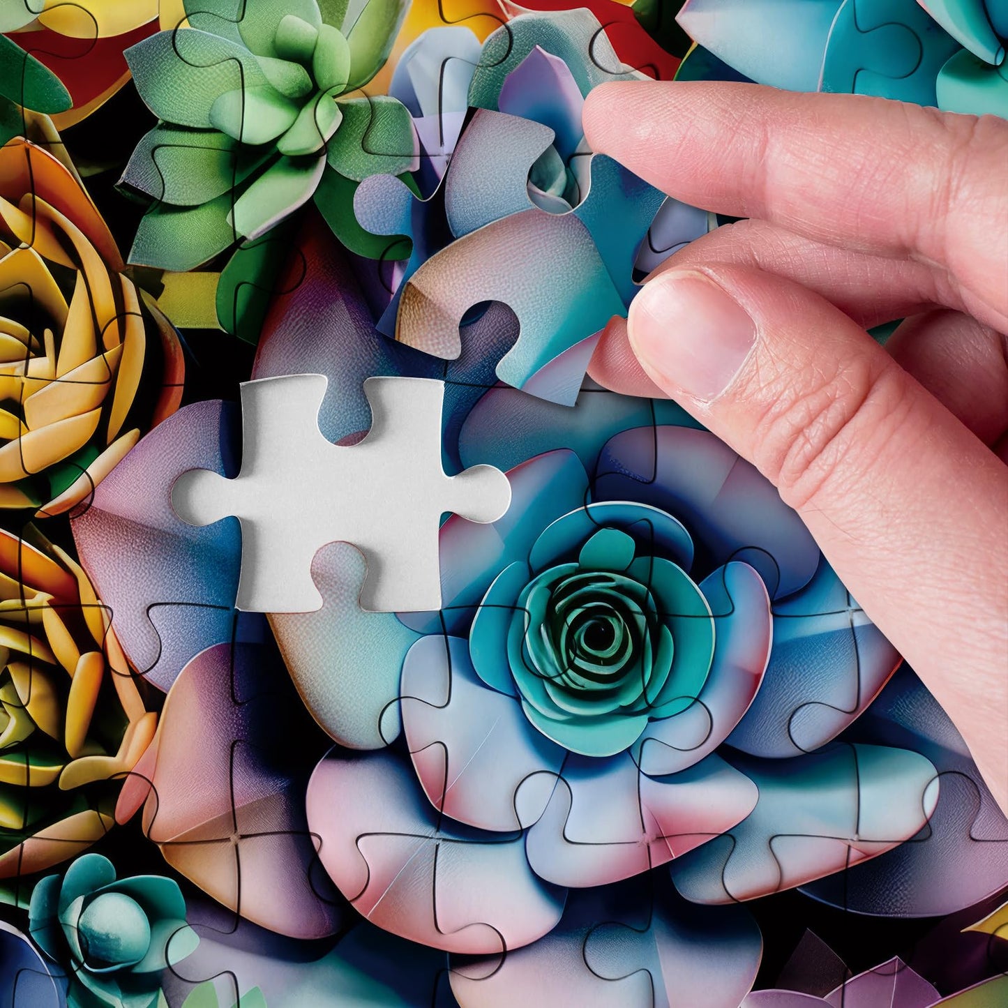 3D Succulent Puzzles For Adults 1000 Pieces Nature Plant Puzzle, Colorful Paper Cut Art Jigsaw Puzzles, Beautiful Botanical Hous