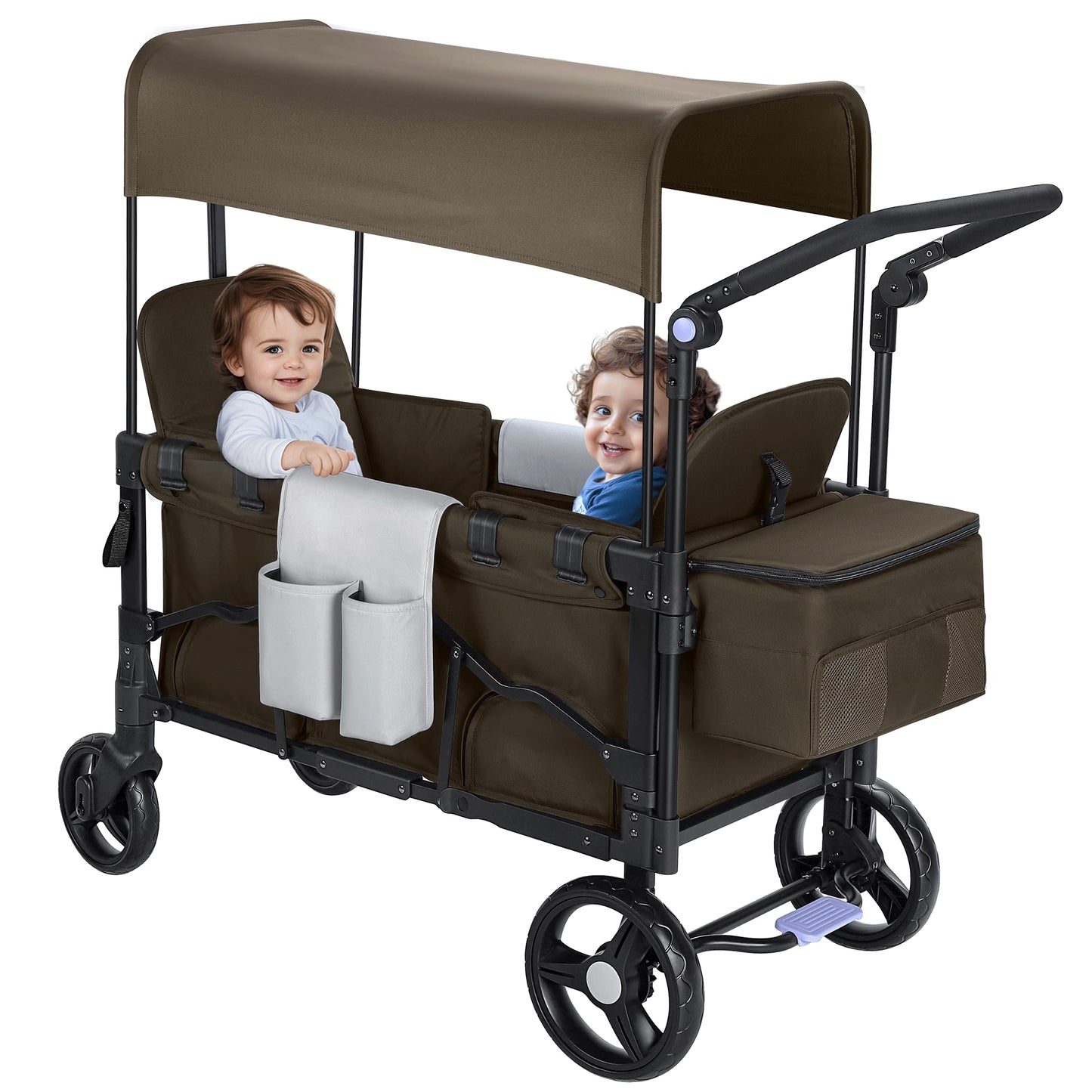 Momfann Wagon Stroller For 2 Kids, Double-Seater Baby Wagon With Canopy, Adjustable Handle And Pull Bar, Compact Design For Todd