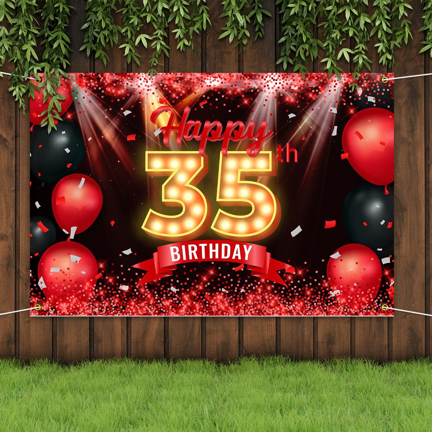 Happy 35Th Birthday Banner Backdrop Red And Black 35 Years Old Background Bday Decorations For Women Men Photography Party Supplies Glitter