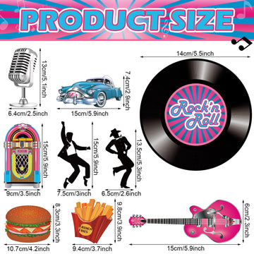 48 Pcs 50s Decorating Cutouts Rock and Roll 1950s Party Decorations and Supplies 50s Party Decorations Assorted 50s Decorating