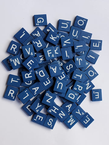 Planet Xpress Wood Scrabble Tiles Set 100 Tiles-Game Replacement,Scrapbooking,Crafts,Messages,Etc. (1 Set (100 Tiles),Blue)