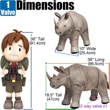 Jet Creations Inflatable Rhino Toy - 38" Long, Gray Phthalate-Free Vinyl, Safari Party Decoration, Model AN-RHINO