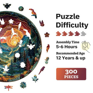 Jigfoxy Wooden Puzzles for mature-themeds Visual 3D Cave Sky Wood Puzzles mature-themed Unique Animal Shape Wooden Jigsaw Puzzles Birthday Gifts for Puzzles Lovers Family Friend (L-13.4 * 13.4in-300pcs)