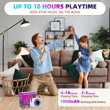 Mini Karaoke Machine for Kids with 2 Wireless Mics,Voice Changer Fun Effects,Portable Bluetooth Speaker with LED Lights,AUX/USB/