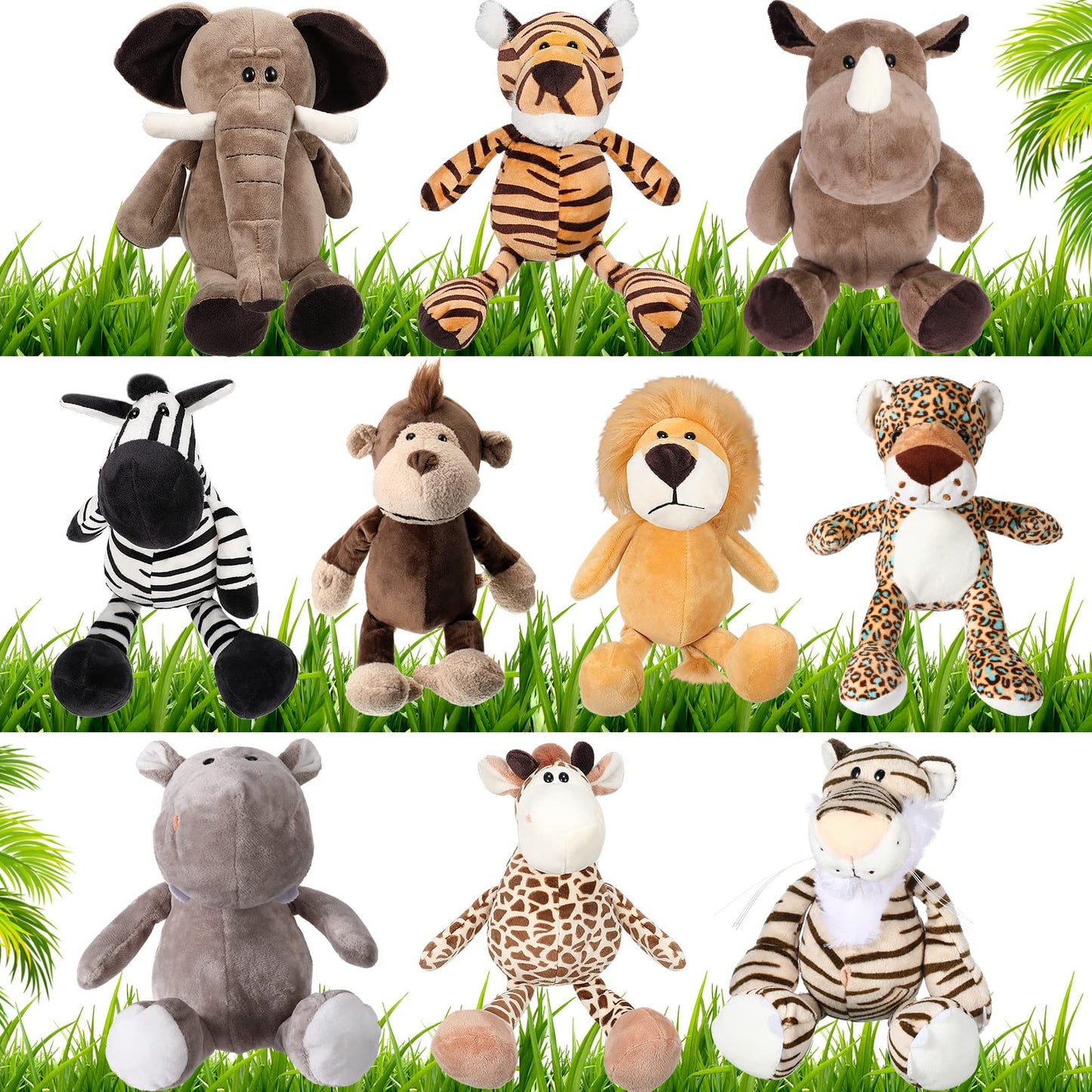 Hydren 10 Pcs Safari Stuffed Animals Plush Jungle Animal Toys For Girls Boys, Elephant Giraffe Lion Tiger Monkey Rhinoceros Zebr