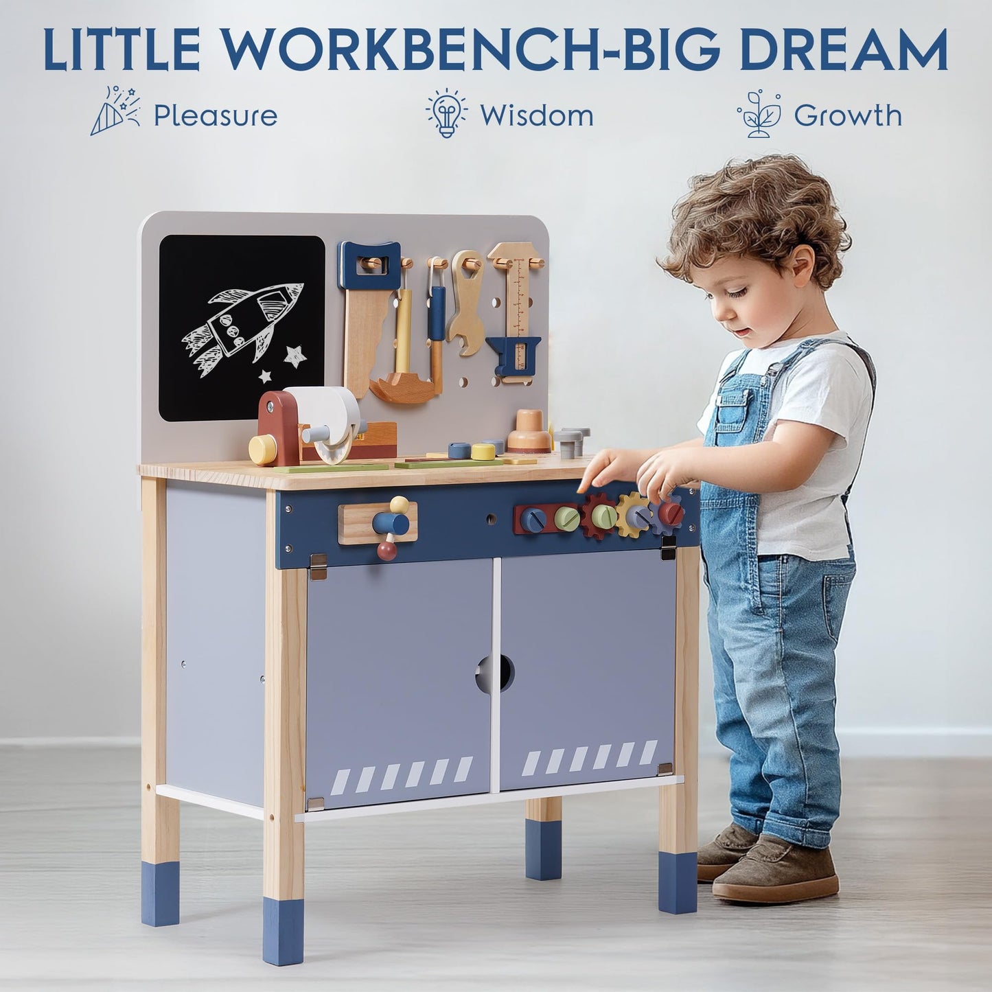 Robotime Kids Tool Bench, Wooden Tool Workbench For Toddler, Tool Bench With Play Tools Set And Large Storage Space, Toy Workben