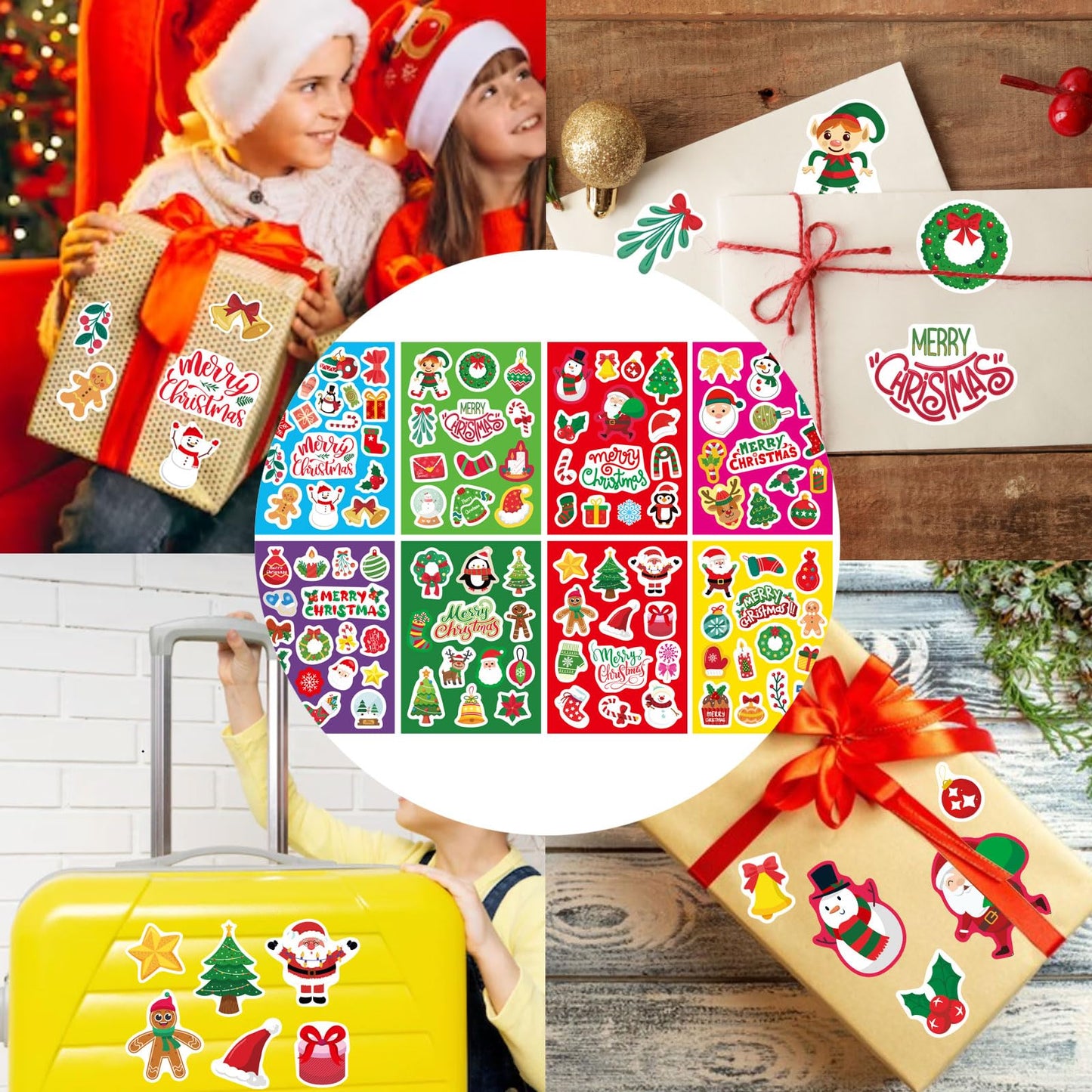 Christmas Stickers For Kids, Merry Christmas Theme Stickers Non-Repeating, Xmas Winter Holiday Party Stickers, Christmas Goodie