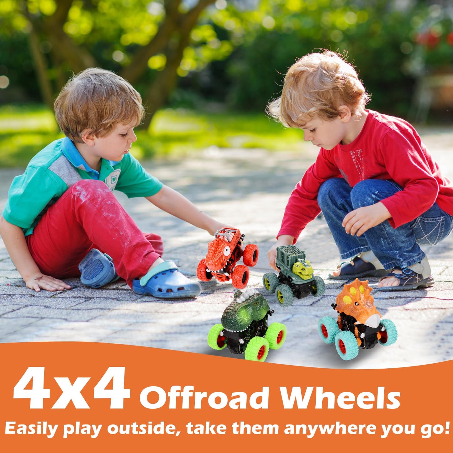 Beestech Dinosaur Toys for 2 3 4 5 Year Old Boys, Push & Pull Friction Powered Dinosaur Monster Truck Vehicles for Toddlers Pres