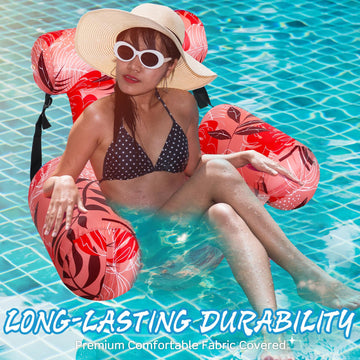 Sonwyoung Inflatable Pool Floats mature-themed Floating Lounge Chairs Blow up Pool Noodles for mature-themed Heavy Duty Swimming Tropical Plants Fun Pattern Floating Chair for Summer Water Beach Lake Party(Red)