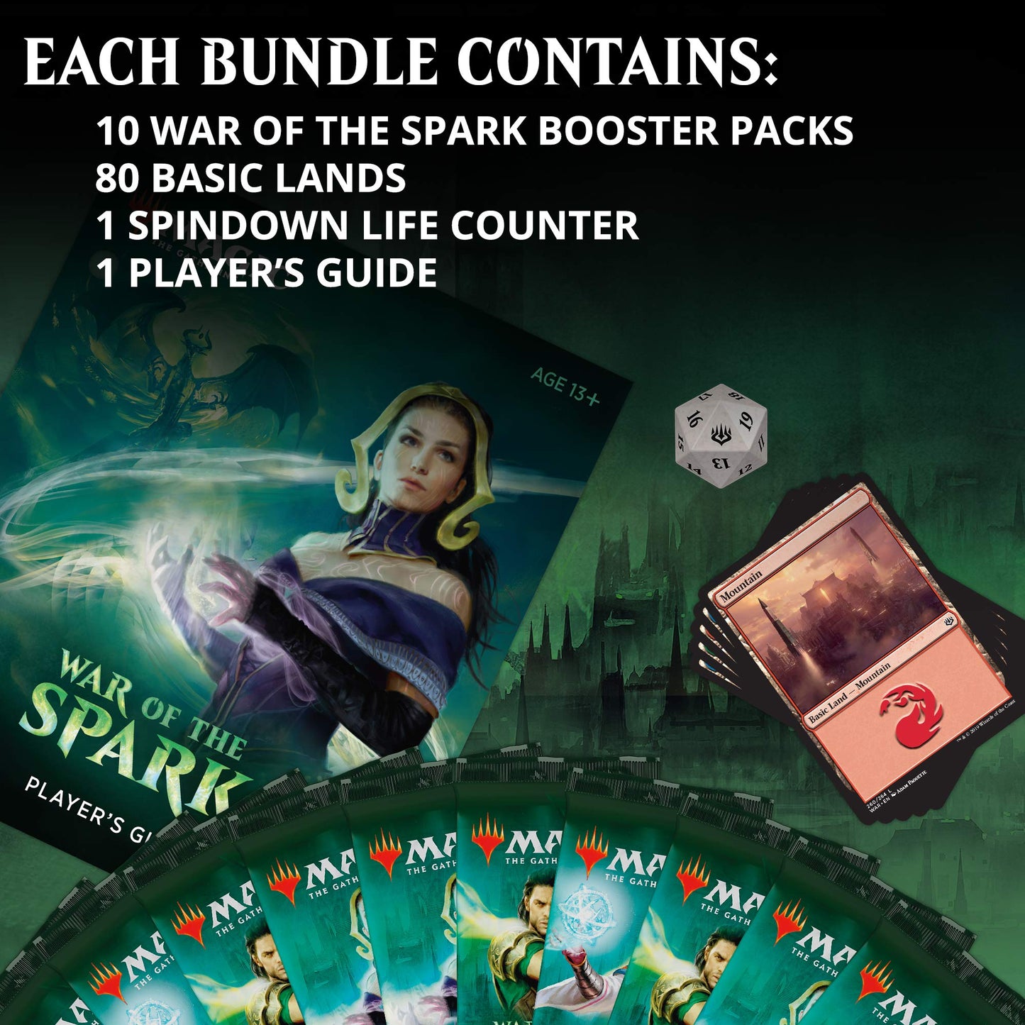 Magic: The Gathering War Of The Spark Bundle | 10 Booster Packs | Accessories | Planeswalker In Every Pack