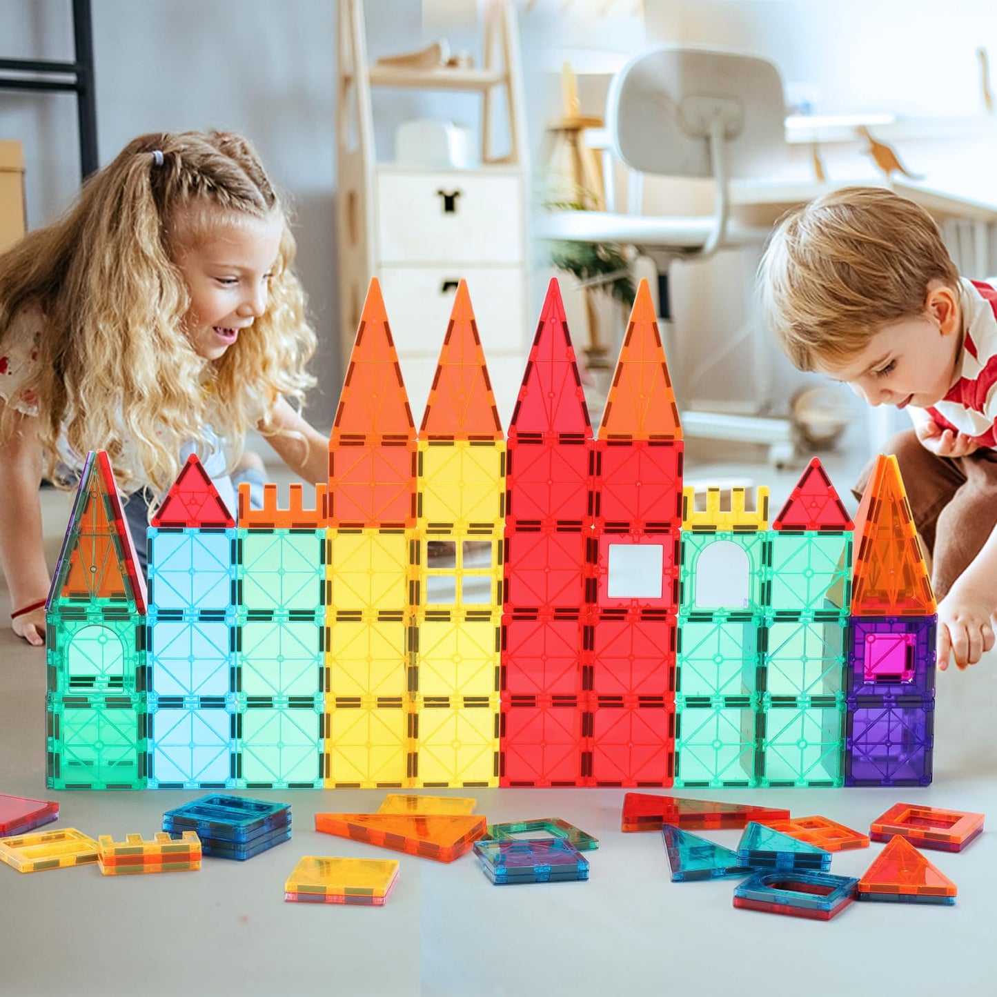 OugerToy Magnetic Building Tiles 104PCS - Multicolor Educational STEM Toys for Kids Ages 3-9, Model: Ougertoy-104
