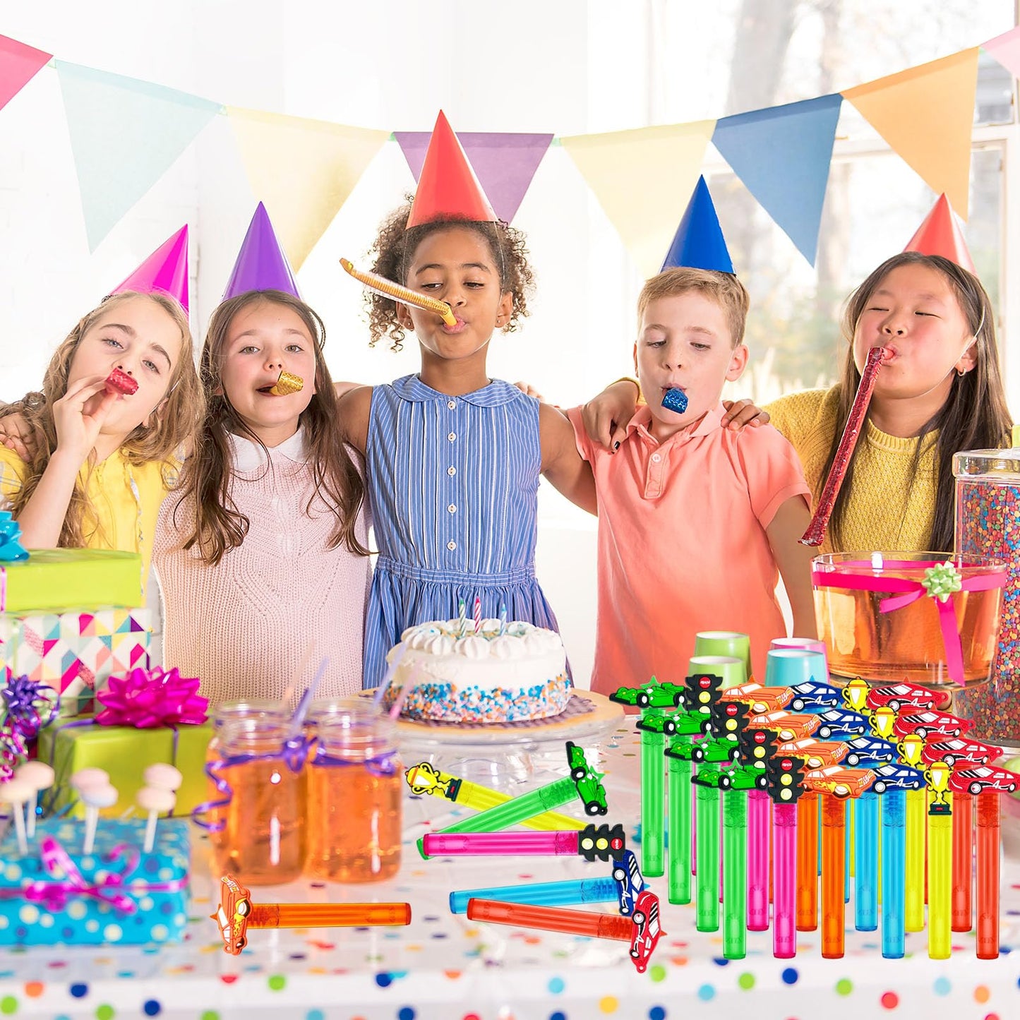Uoyoi Race Car Party Favors,24Pcs Race Car Bubble Wands For Kids,Cool Bubble Wand For Race Car Birthday Party Supplies,Classroom