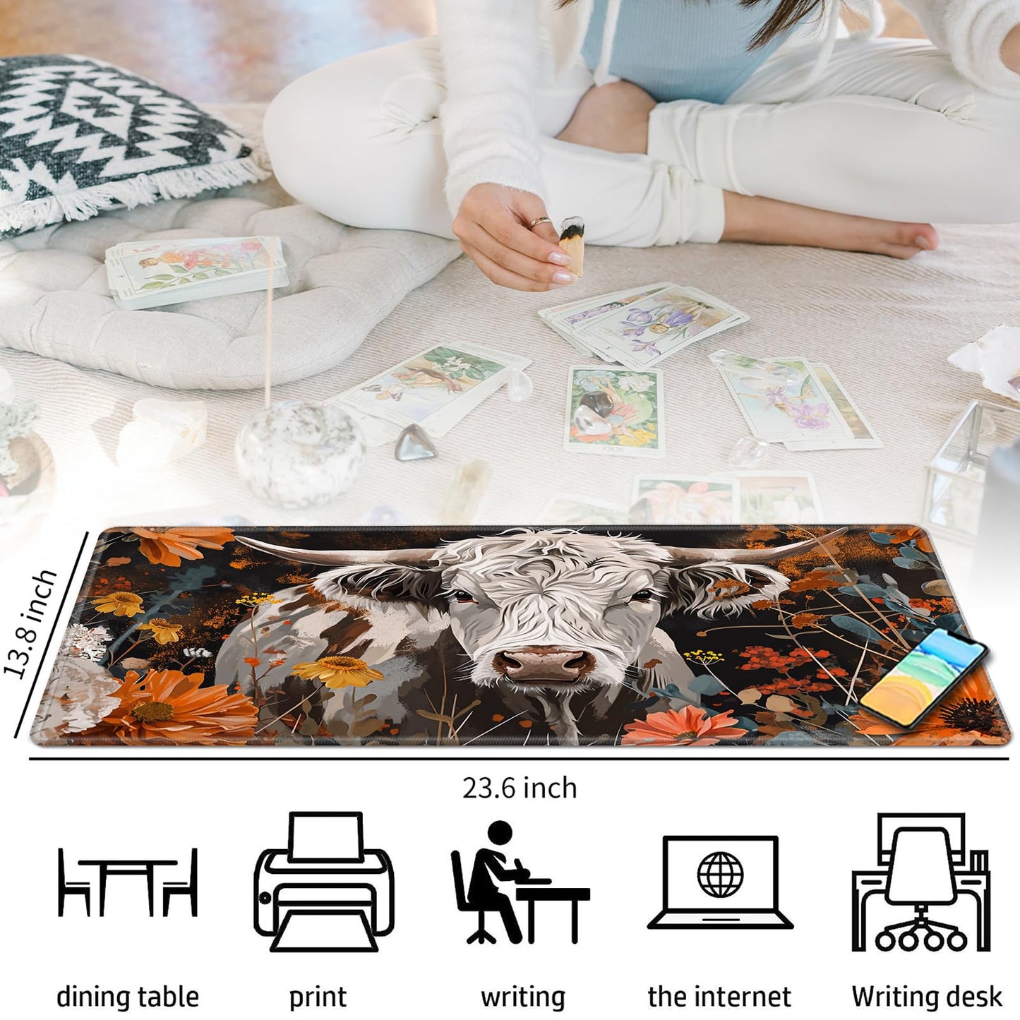 Cow And Flower For Mtg & Tcg Playmat Mouse Pad,Bfdhgqzc 24'' X 14'' Game Mat For Mtg/Rpg/Ccg Trading Card Game Playmats Table Ma