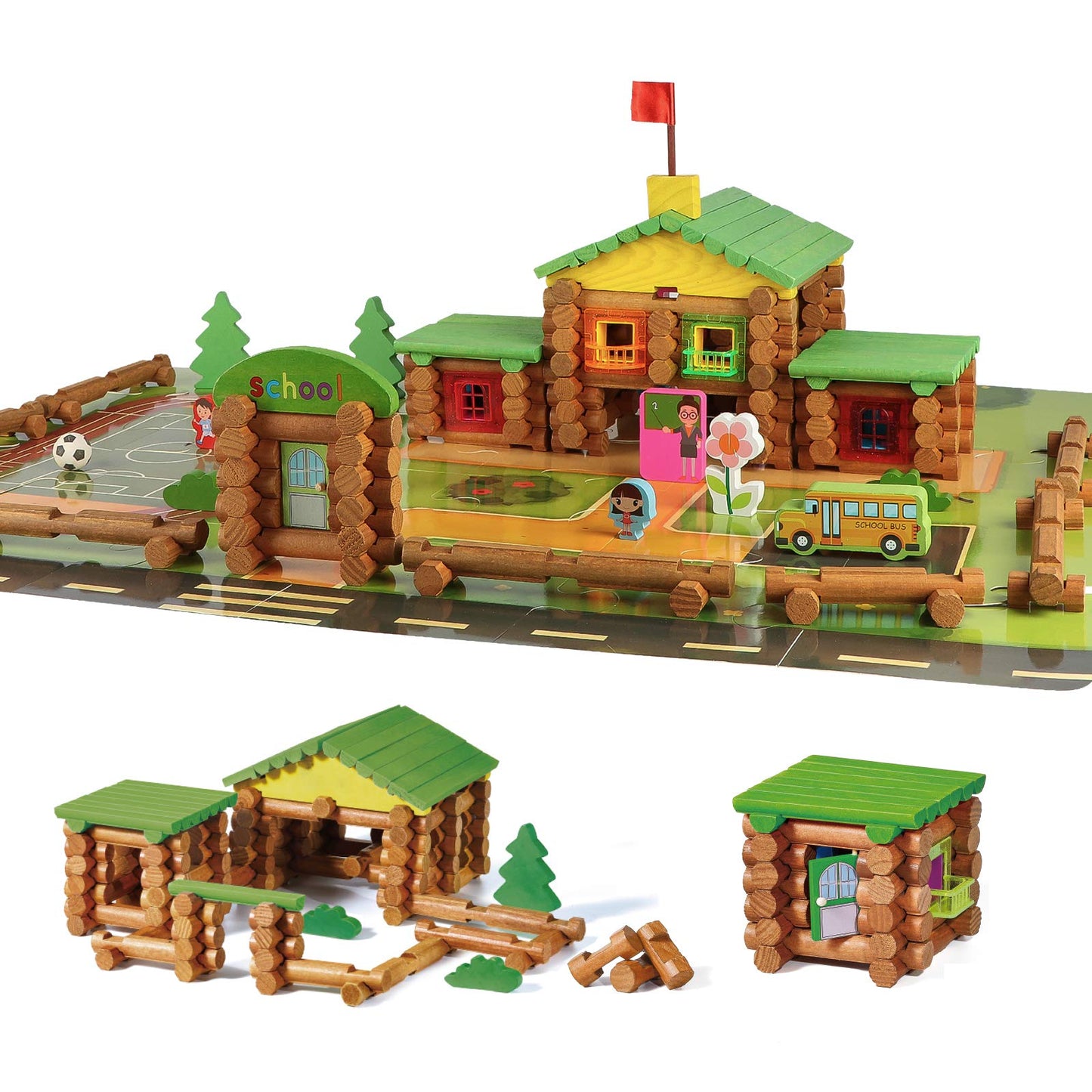 Wondertoys 269 Pieces Real Wood Logs Set Ages 3+, Classic Building Log Gift Set For Boys/Girls– Creative Construction Engineering - Top Blocks Game Kit - Preschool Education Toy