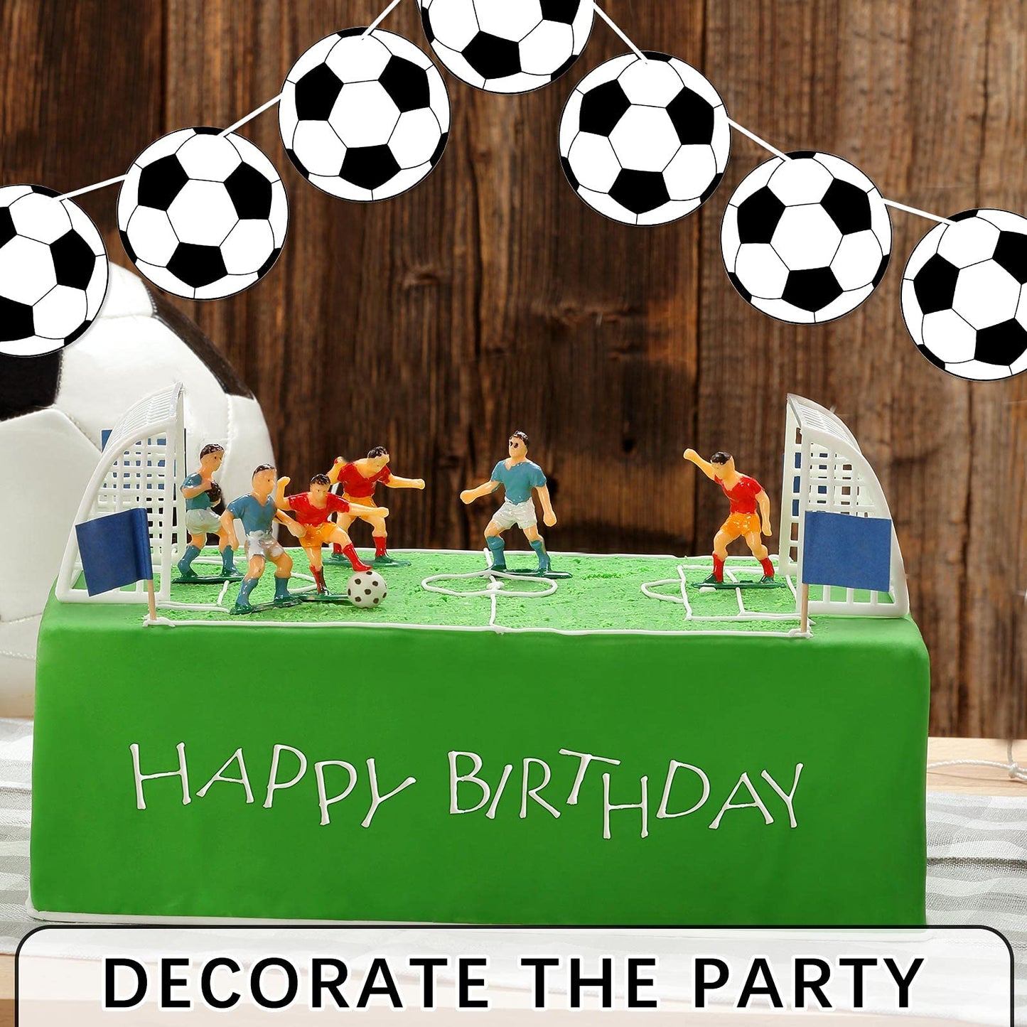 Outus 4 Pieces Soccer Party Decorations Soccer Banner Soccer Ball Garland Soccer Bunting Banners with 32 Pcs Football Pattern De