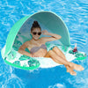 COOLCOOLDEE Pool Float with Canopy Cup Holder - XL Pool Chair Lounge Float with Adjustable Sun Shade Cover Drink Holder Ergonomic Headrest Inflatable Pool Float for mature-themeds(Green)