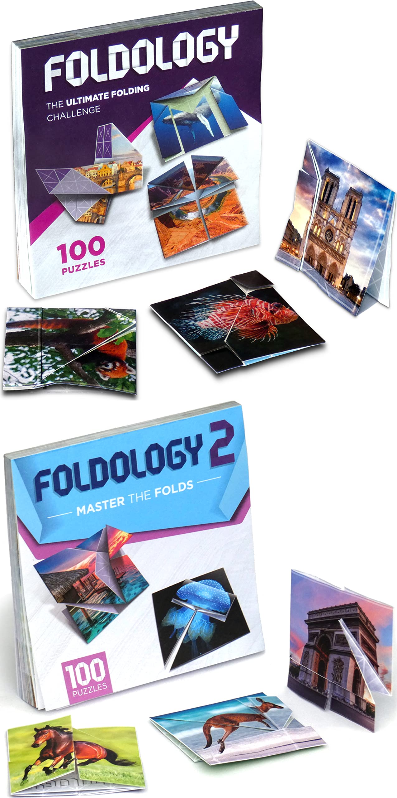 FOLDOLOGY 1&2 Combo Pack - Origami Puzzle Game for Ages 10+ | Brain-Training, Travel-Friendly Fun | Unique Gift for Puzzle Lovers