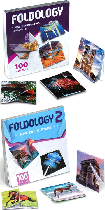 FOLDOLOGY 1&2 Combo Pack - Origami Puzzle Game for Ages 10+ | Brain-Training, Travel-Friendly Fun | Unique Gift for Puzzle Lovers
