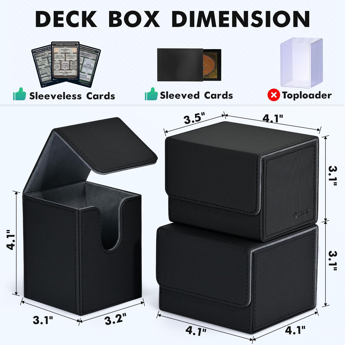 Zlca Card Deck Box For Trading Cards, Mtg Yugioh Deck Case Holds 100+ Single Sleeved Cards, Pu Leather Magnetic Card Storage Box Fits For Tcg Ccg Magic Game Cards (Black)