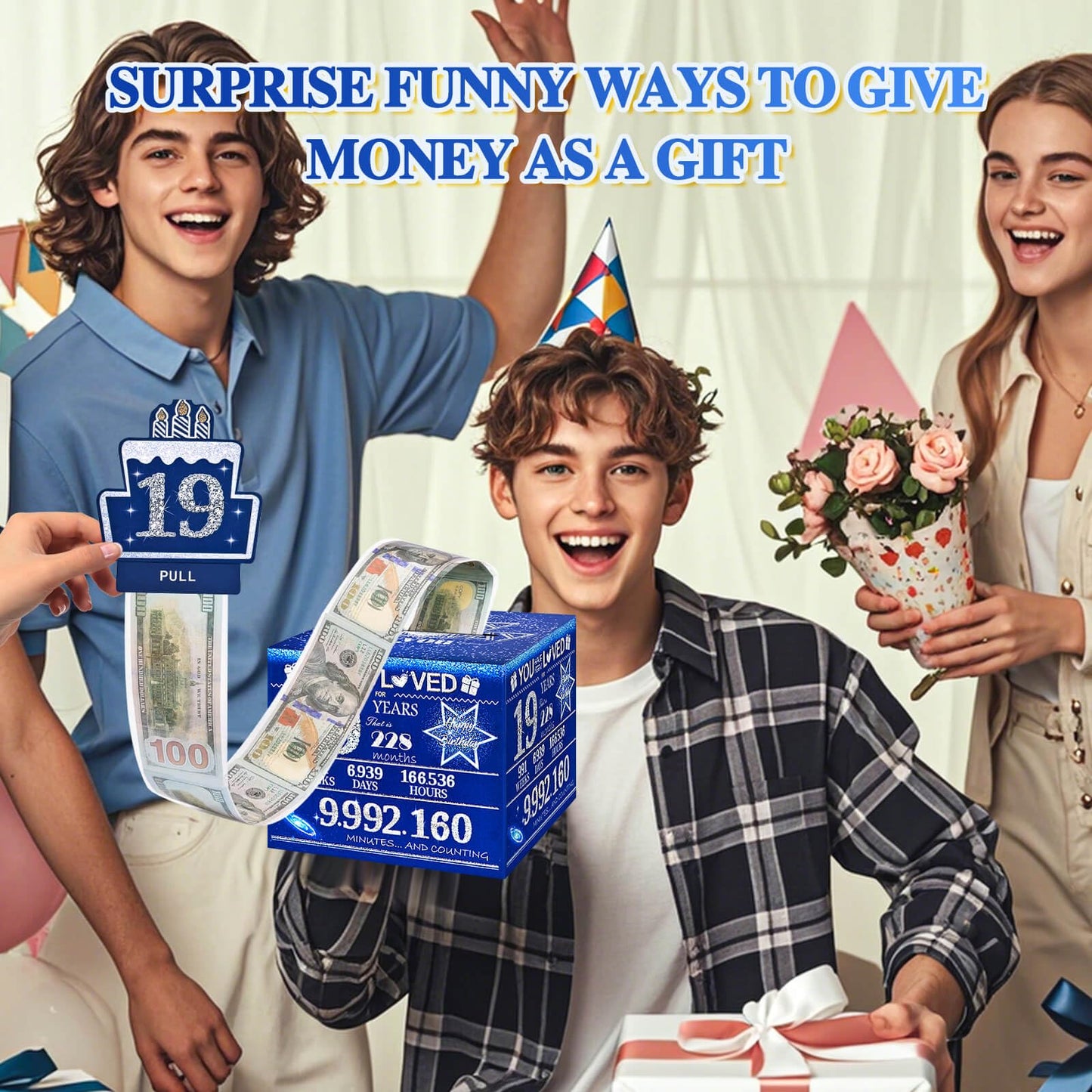 Toyeishi 19 Happy Birthday Money Box For Cash Gift, 19Th Birthday Decorations For Male And Female, Gifts For 19 Year Old Men, Bo