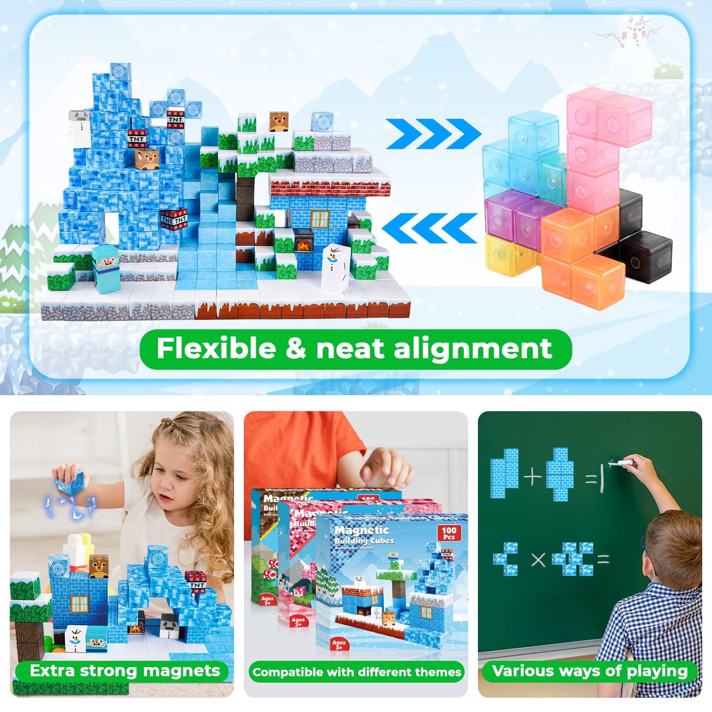 Magnetic Blocks - 100Pcs Magnetic Building Blocks Glacier Castle, Stem Montessori Sensory Toys For Toddlers Kids Boys Girls Ages