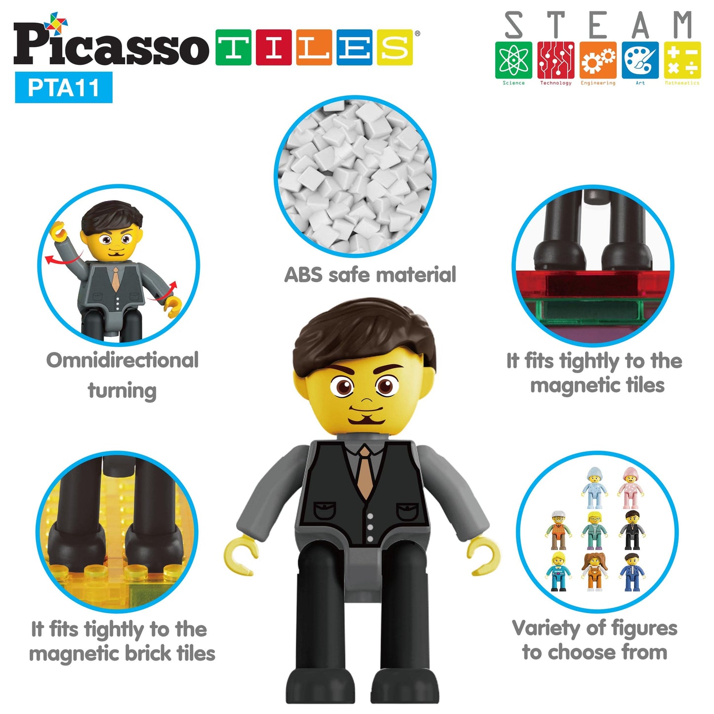 Picasso Toys Magnetic Action Figures 8 Piece Family Character For Construction Building Block Tiles Toddler Toy Set Magnet Expan
