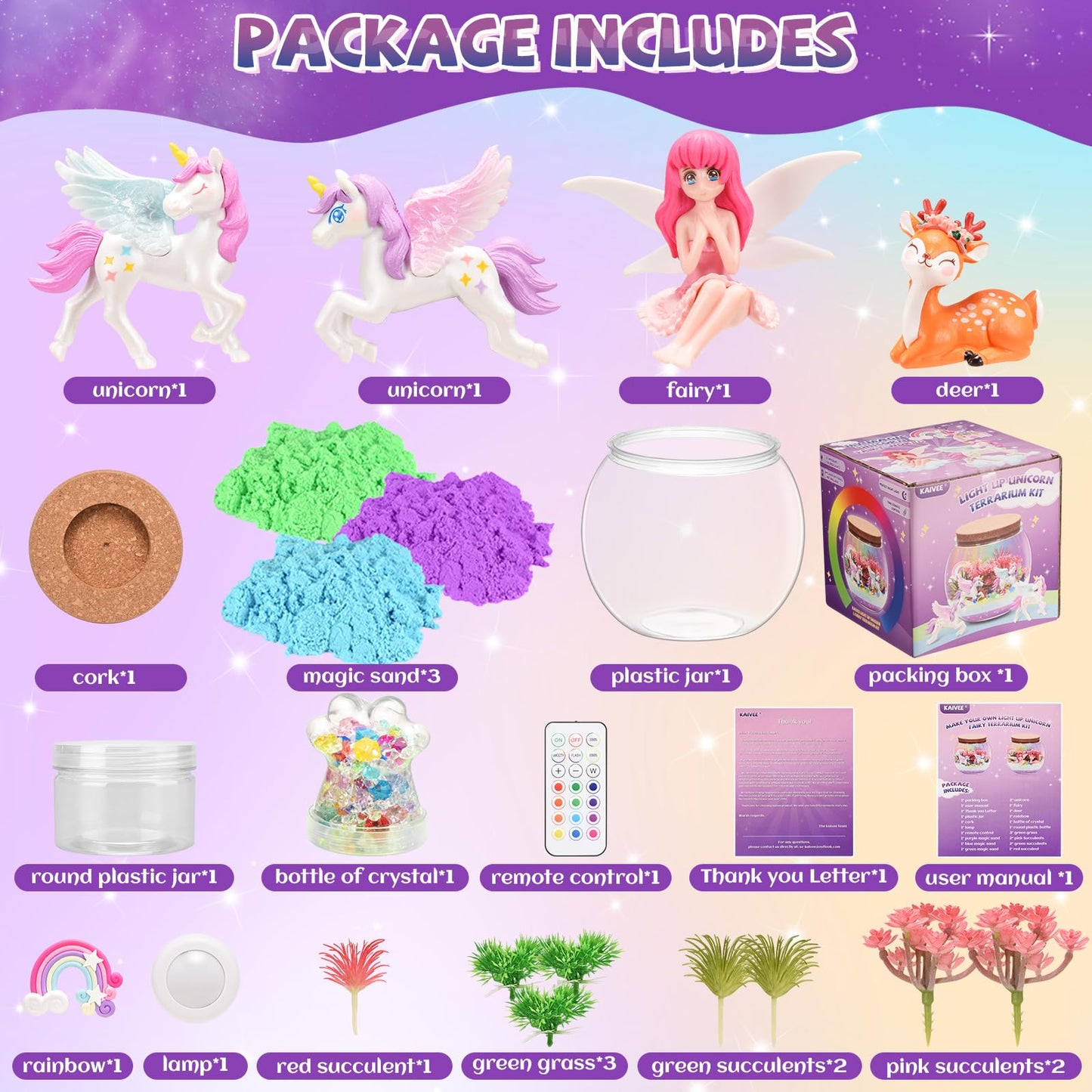 Kaivee 2 Theme In 1 Jar Light Up Unicorn Terrarium Kit & Night Light Fairy Terrarium Kit Creativity Diy Aarts Crafts For Girls T