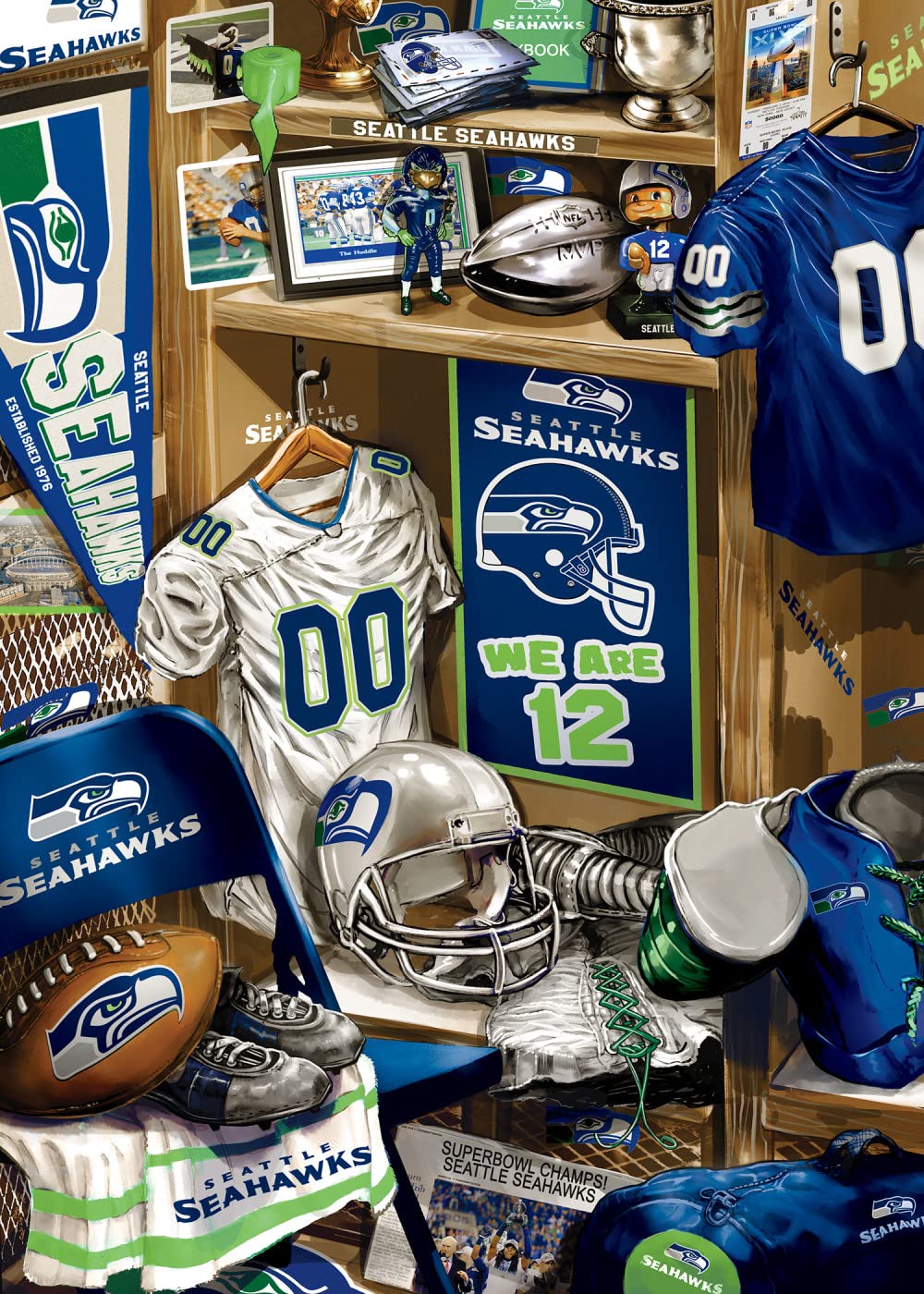 MasterPieces Game Day 500 Piece Jigsaw Puzzle for Adults - NFL Seattle Seahawks Locker Room - 15x21