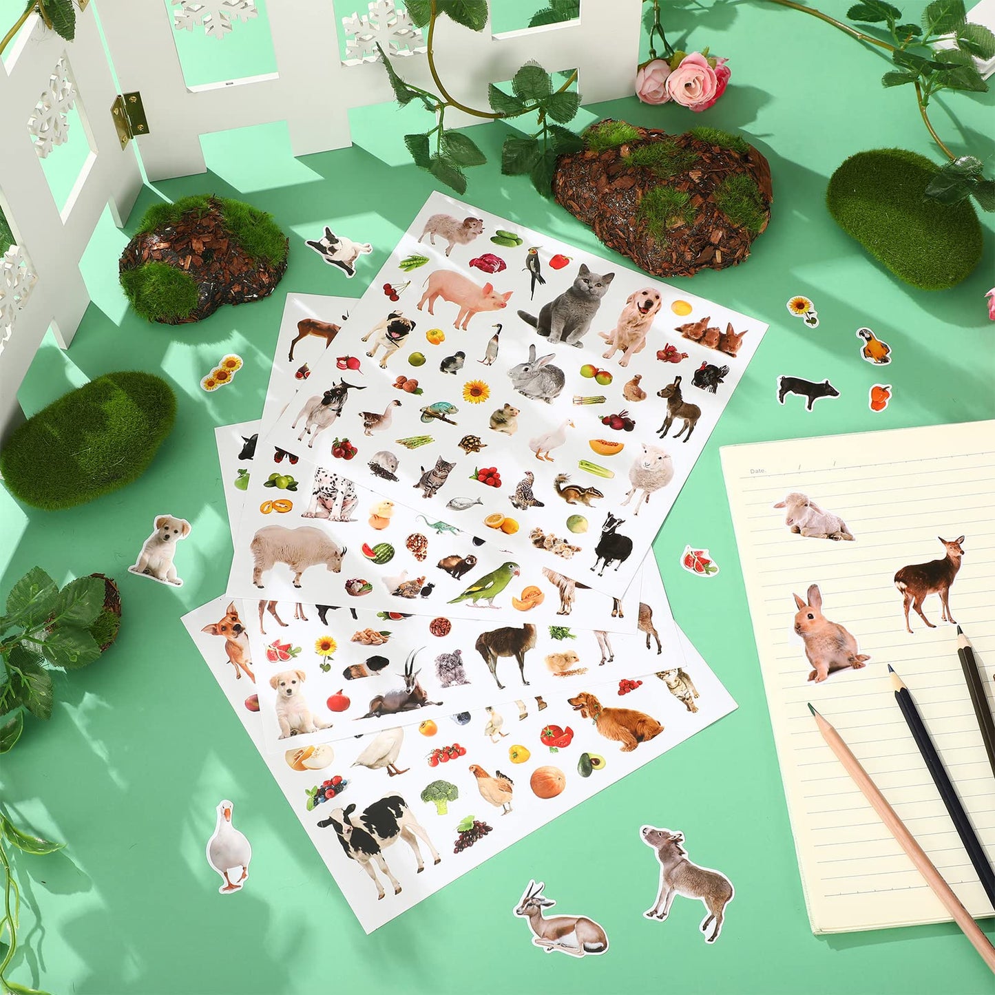 800 Pieces Jungle Animal Stickers Realistic Zoo Animal Stickers Safari Animal Stickers Sea Animal Stickers For Water Bottle Scrapbook Class Rewards Sea Animal Party Supplies (Farm Animal)