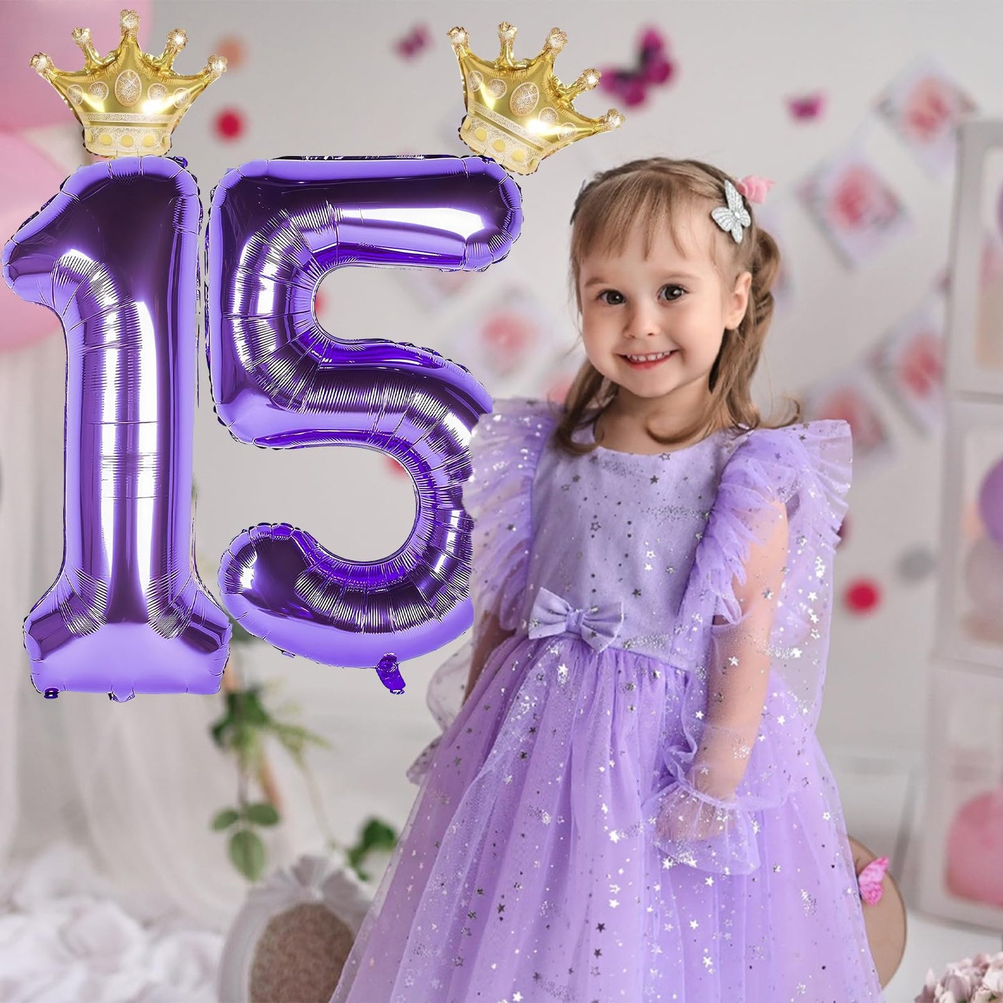 15 Number Balloon Rainbow 40 Inch Big Foil Crown Helium 15Th Balloons For 15 Year Old Boy Girl Birthday Party Decorations Weddin